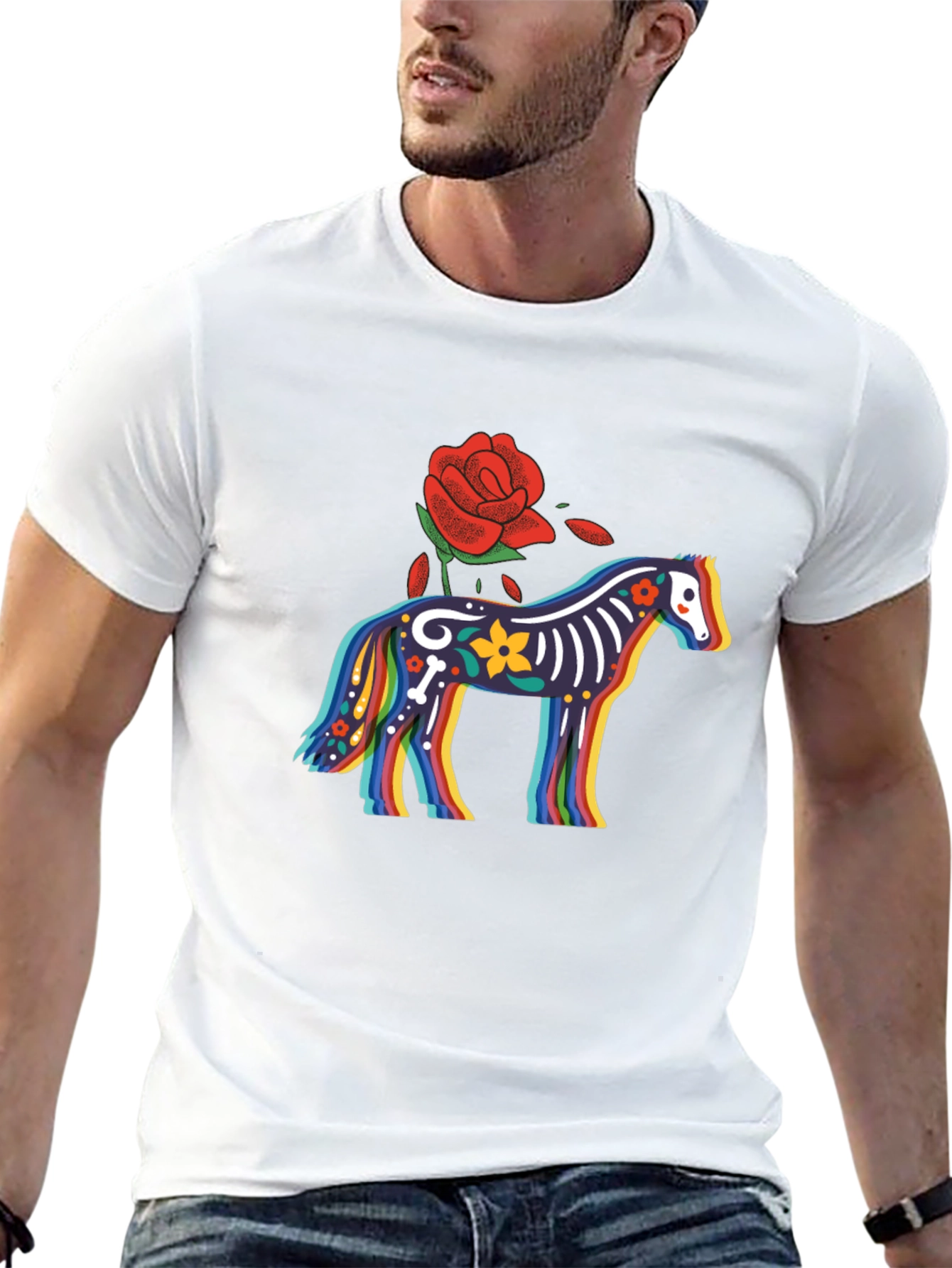 Black Colorful Calavera Horse Graphic Tee view 13