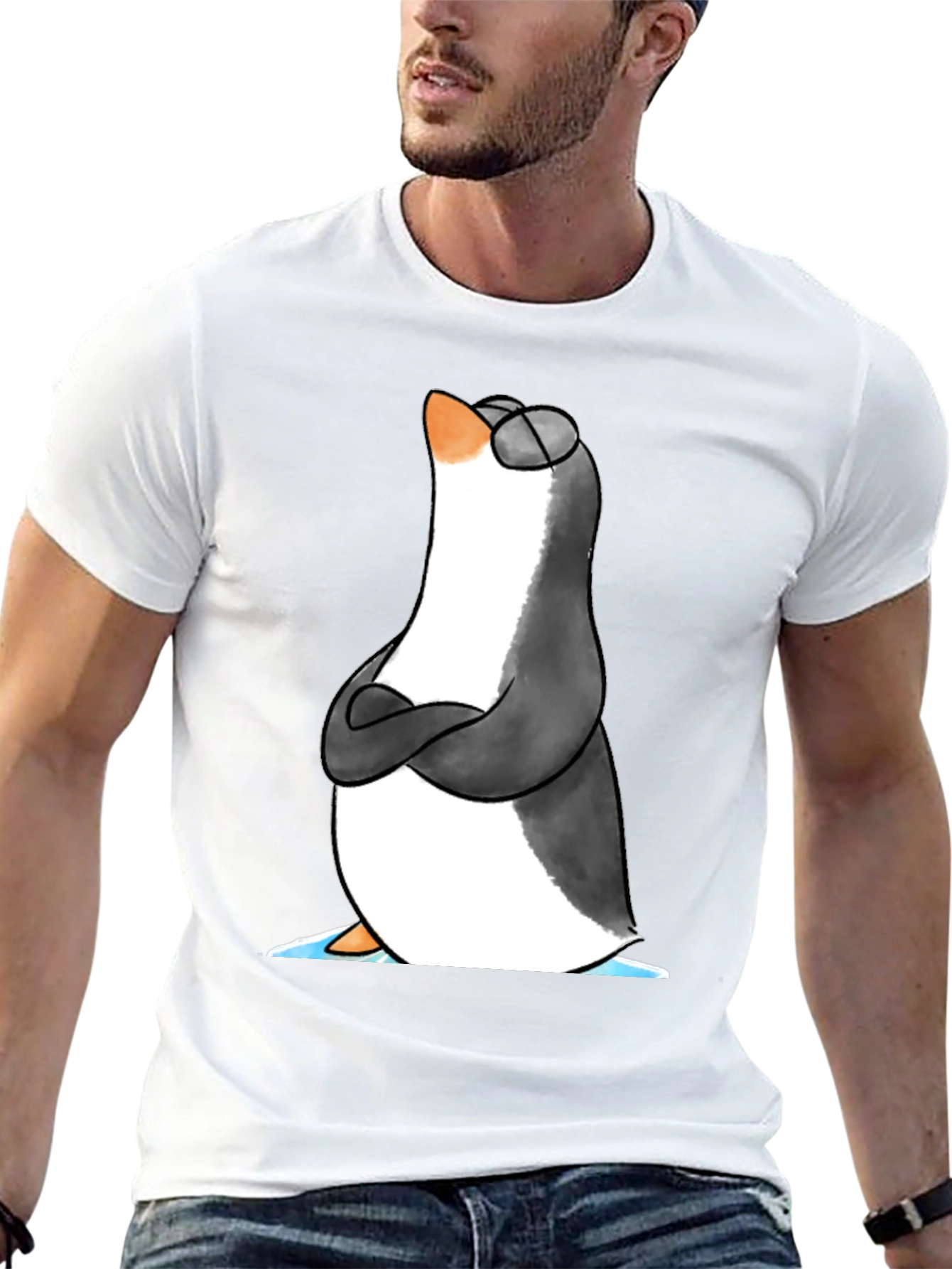 Black Cool Penguin Graphic Tee - Black Cotton T-Shirt view 13