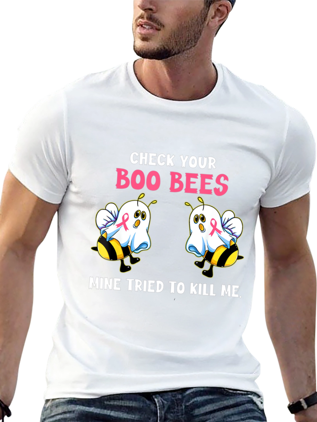 Black Boo Bees T-Shirt Breast Cancer Awareness Halloween Tee view 13