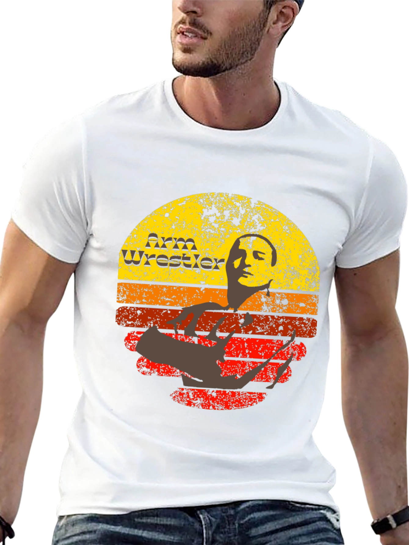 Black Retro Arm Wrestler Graphic T-Shirt view 13