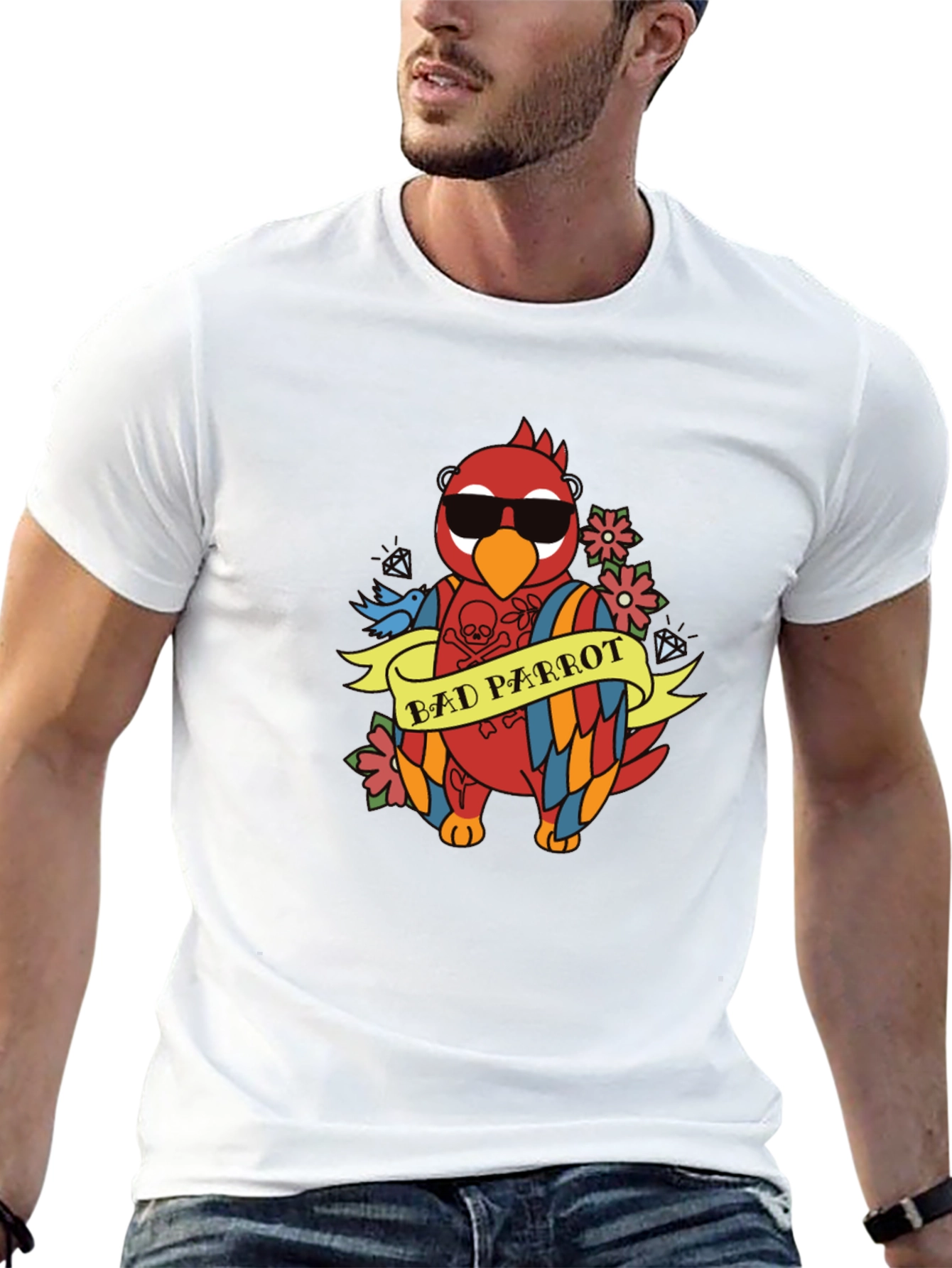 Black Bad Parrot Graphic Tee - Funny Animal T-Shirt view 13