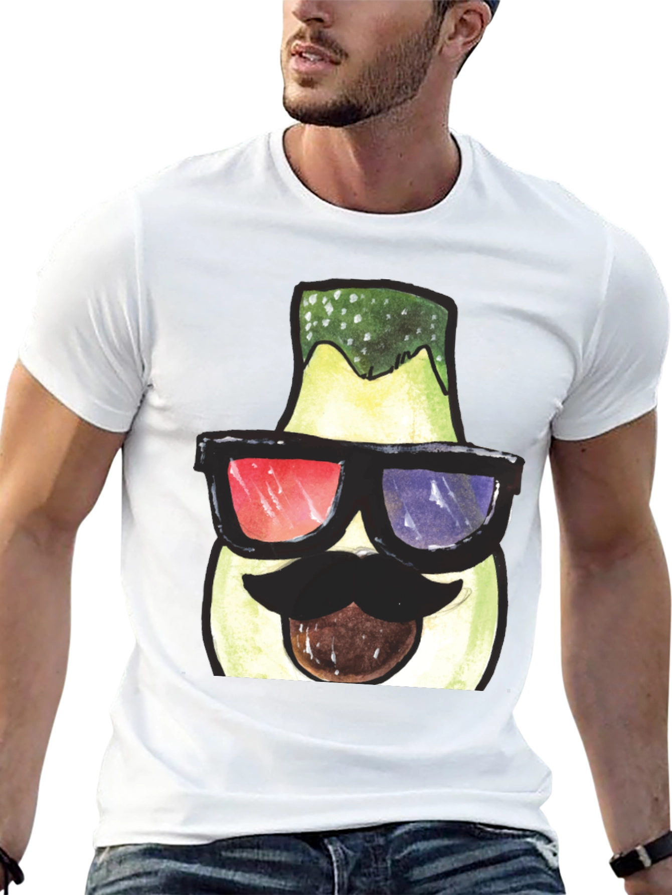 Black Funny Avocado 3D Glasses Graphic T-Shirt view 13