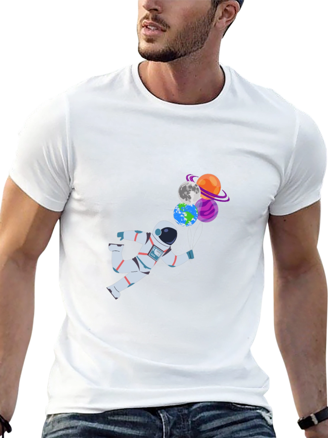 Black Astronaut & Planet Balloons Graphic T-Shirt view 13