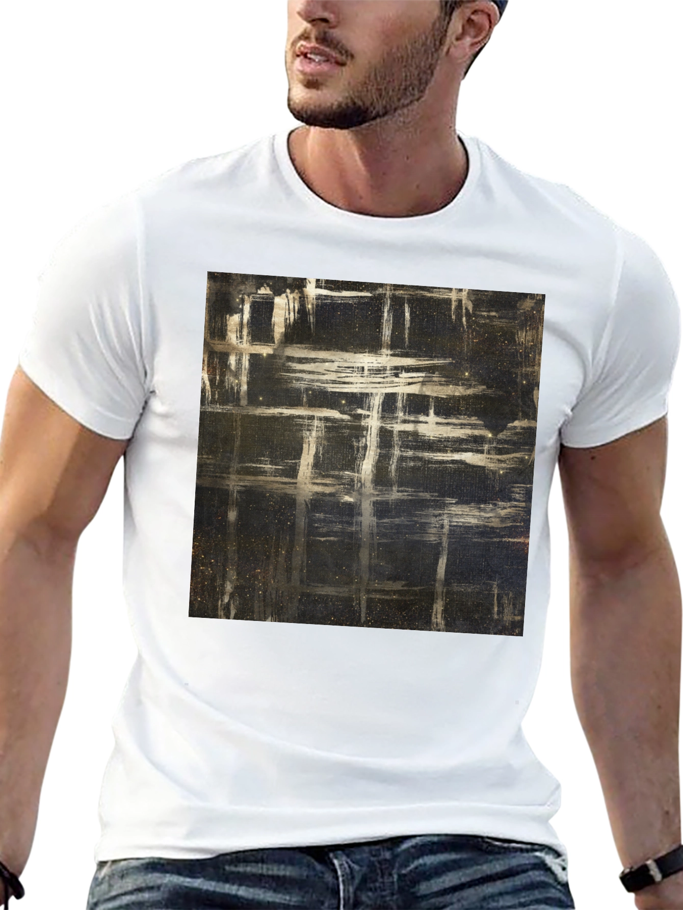 Black Abstract Grid Graphic T-Shirt - Black view 13