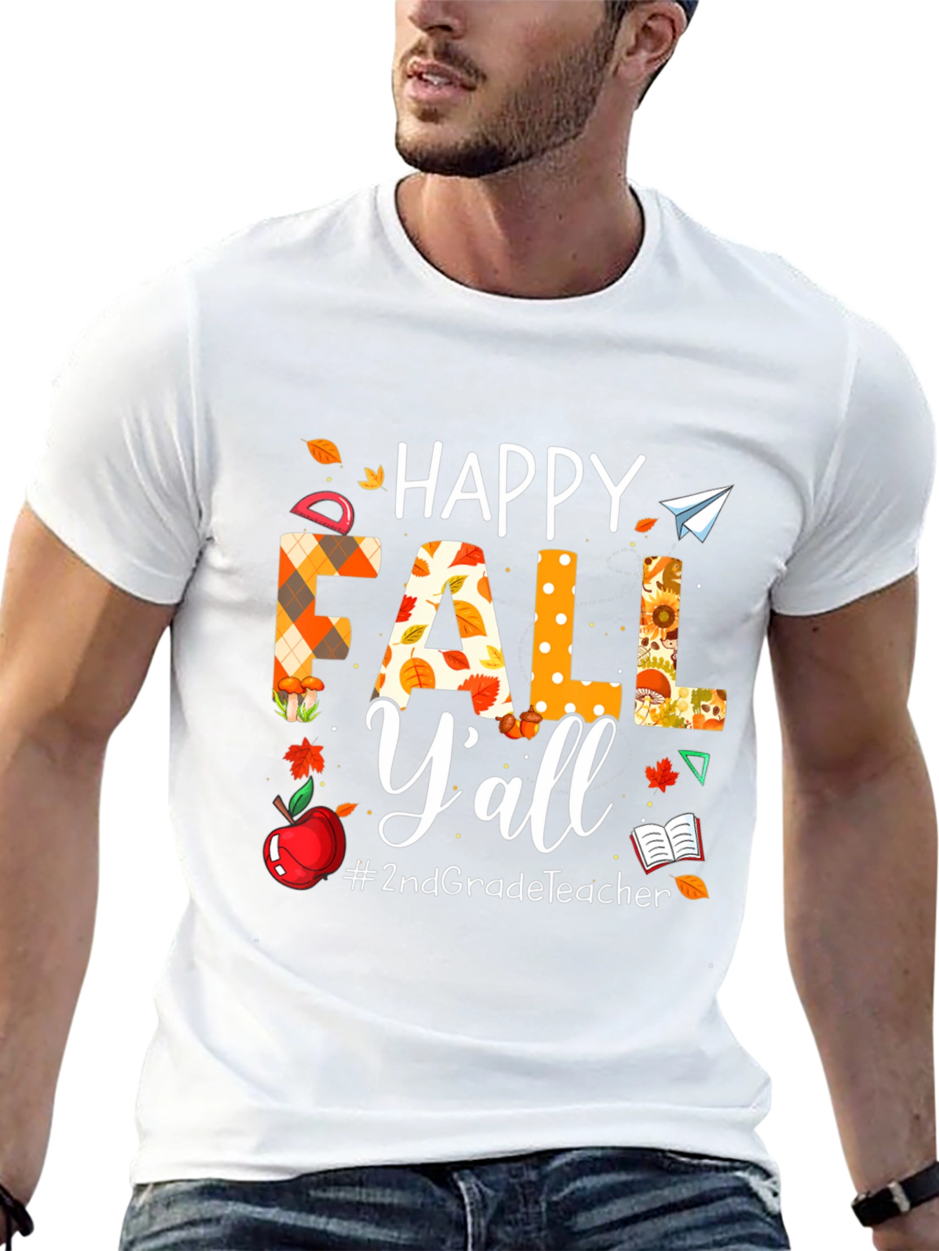 Black Happy Fall Y'all Teacher T-Shirt view 13