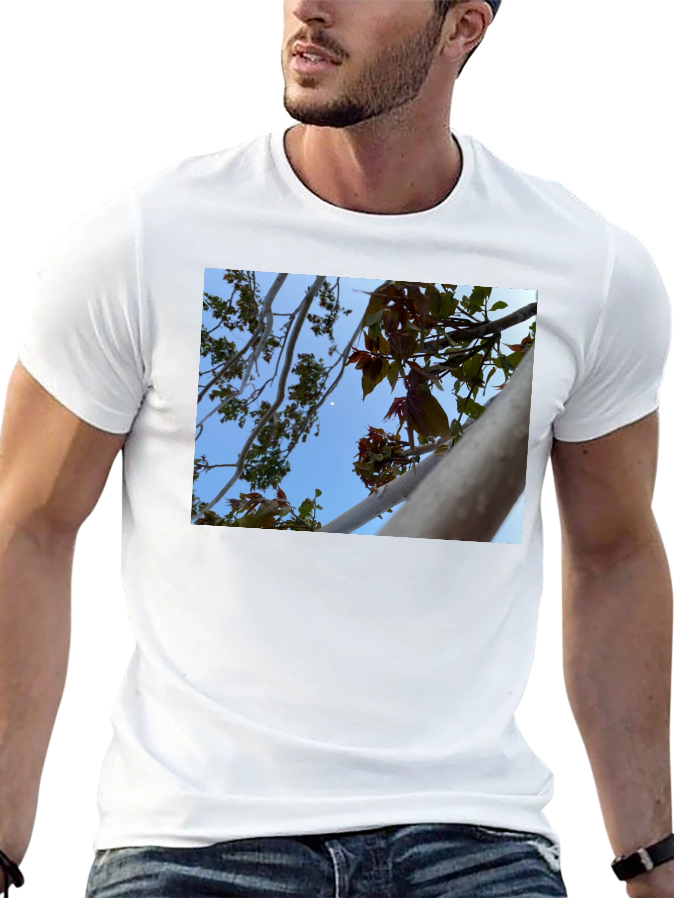 Black Nature View T-Shirt - Branches & Sky Design view 13
