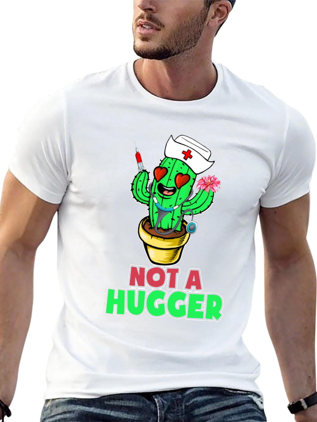 Black Not A Hugger Cactus Nurse T-Shirt view 13