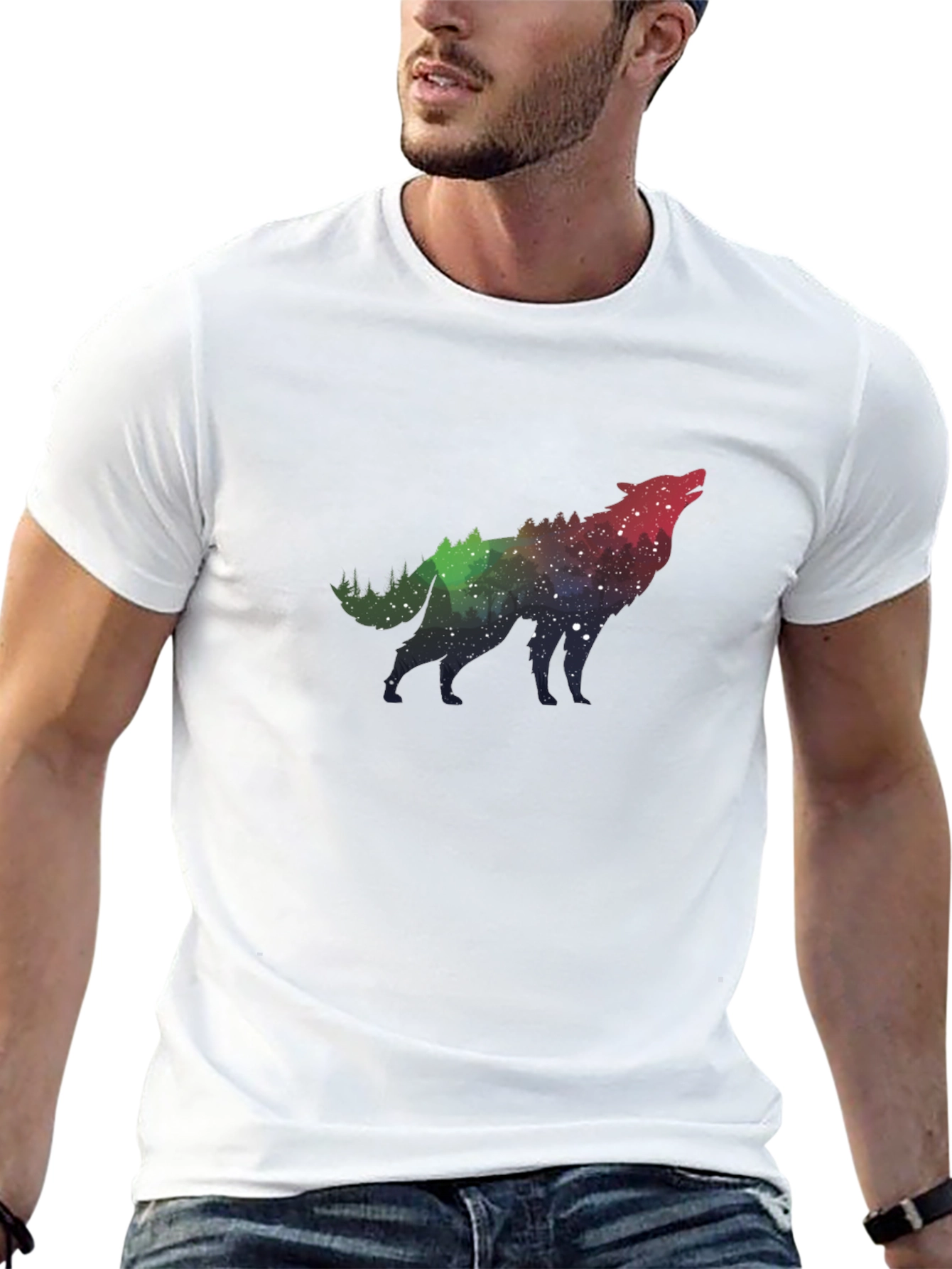 Wolf Galaxy Print Black T-Shirt - 13