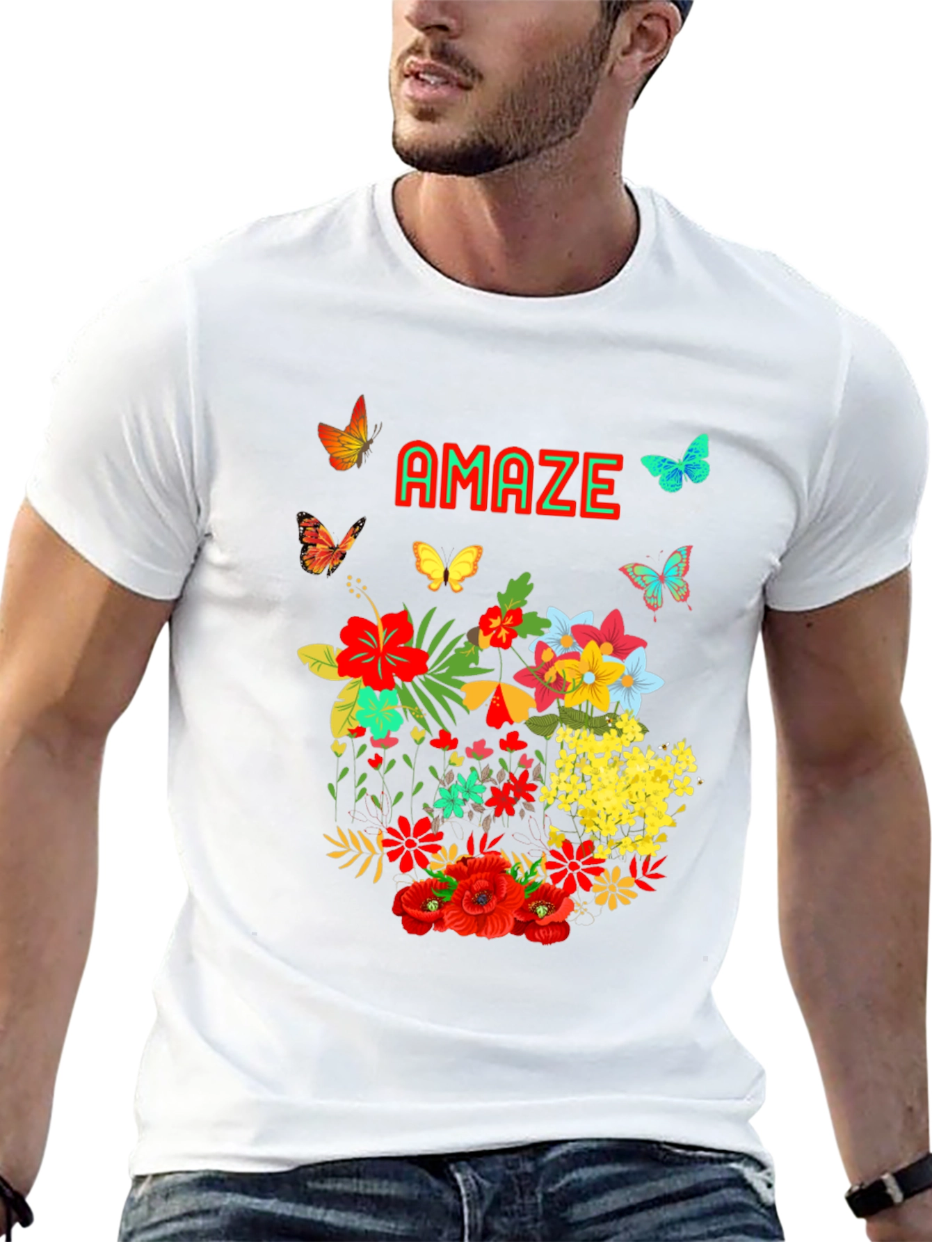 Black Amaze Floral Butterfly Graphic Tee - Men's Black T-Shirt view 13