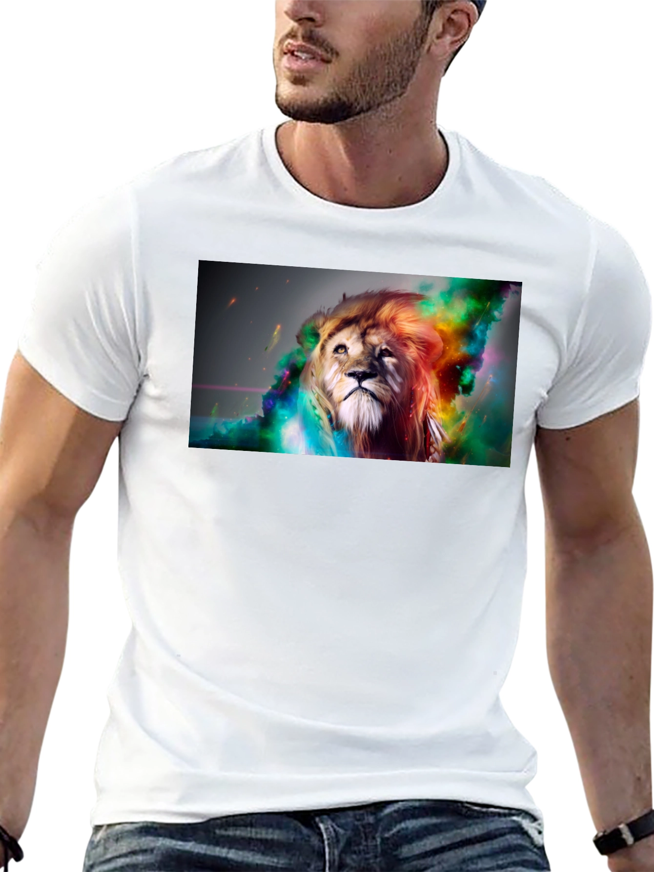 Black Lion Art Graphic Print Black T-Shirt view 13