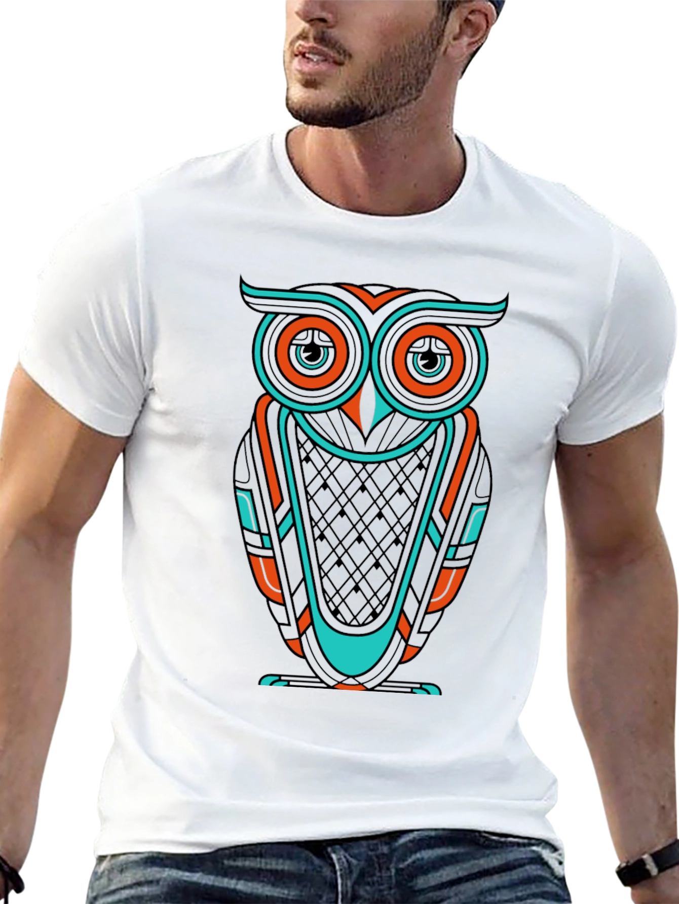 Black Cool Owl Graphic Print Men's Black T-Shirt view 13