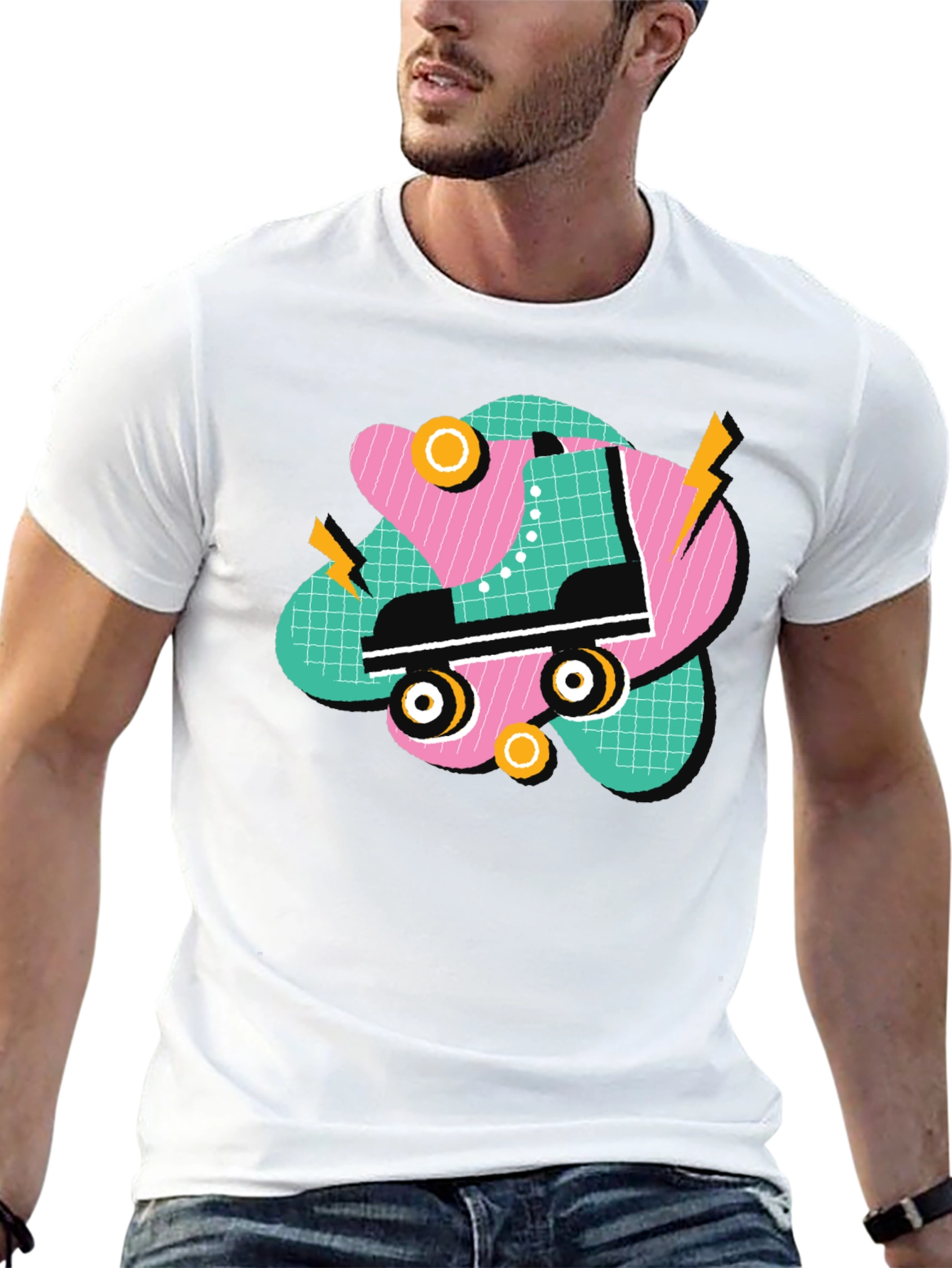Black Retro Roller Skate Graphic Tee - 80s Style T-Shirt view 13