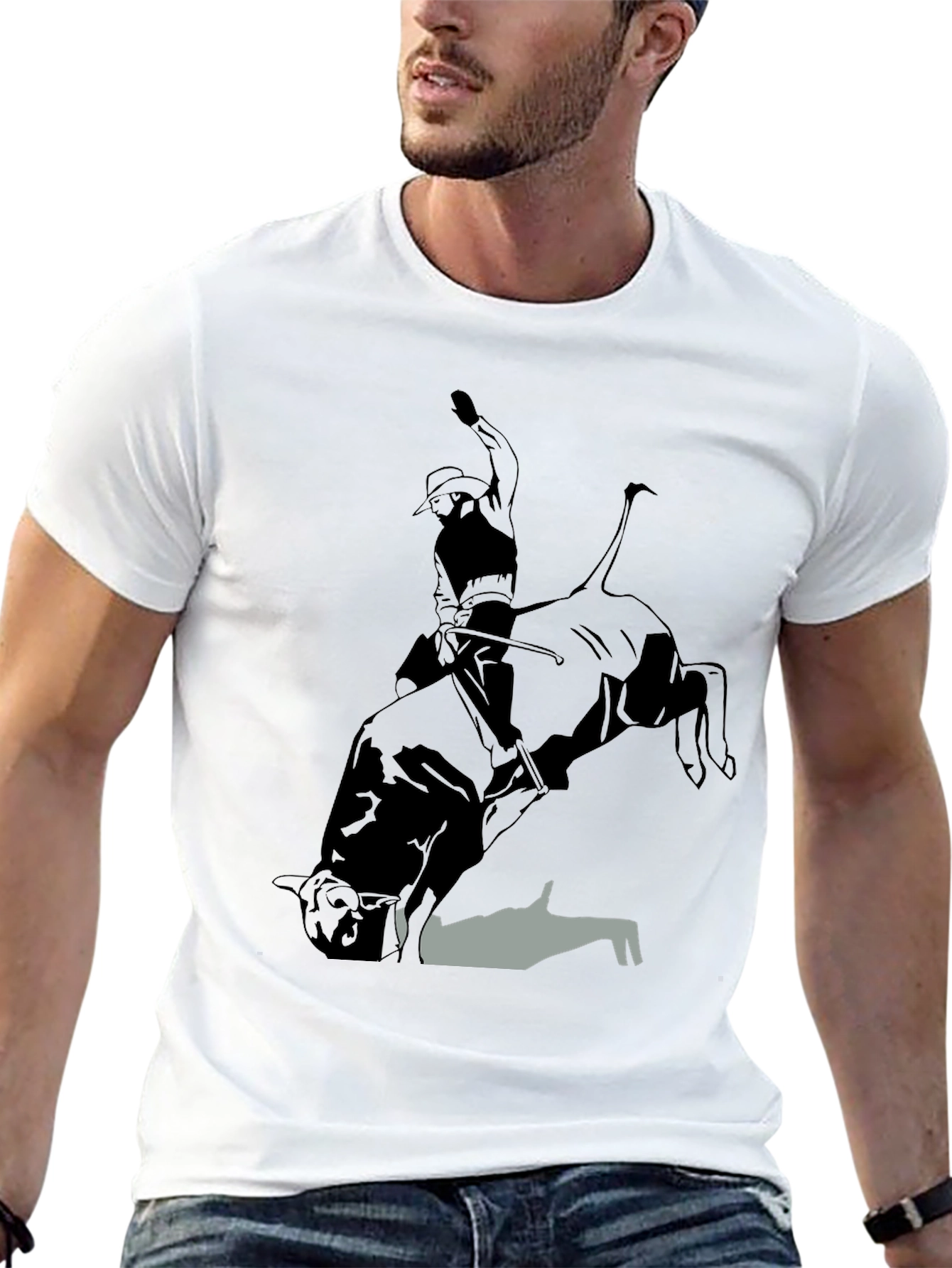 Black Bull Riding Graphic Tee - Cowboy Rodeo T-Shirt view 13