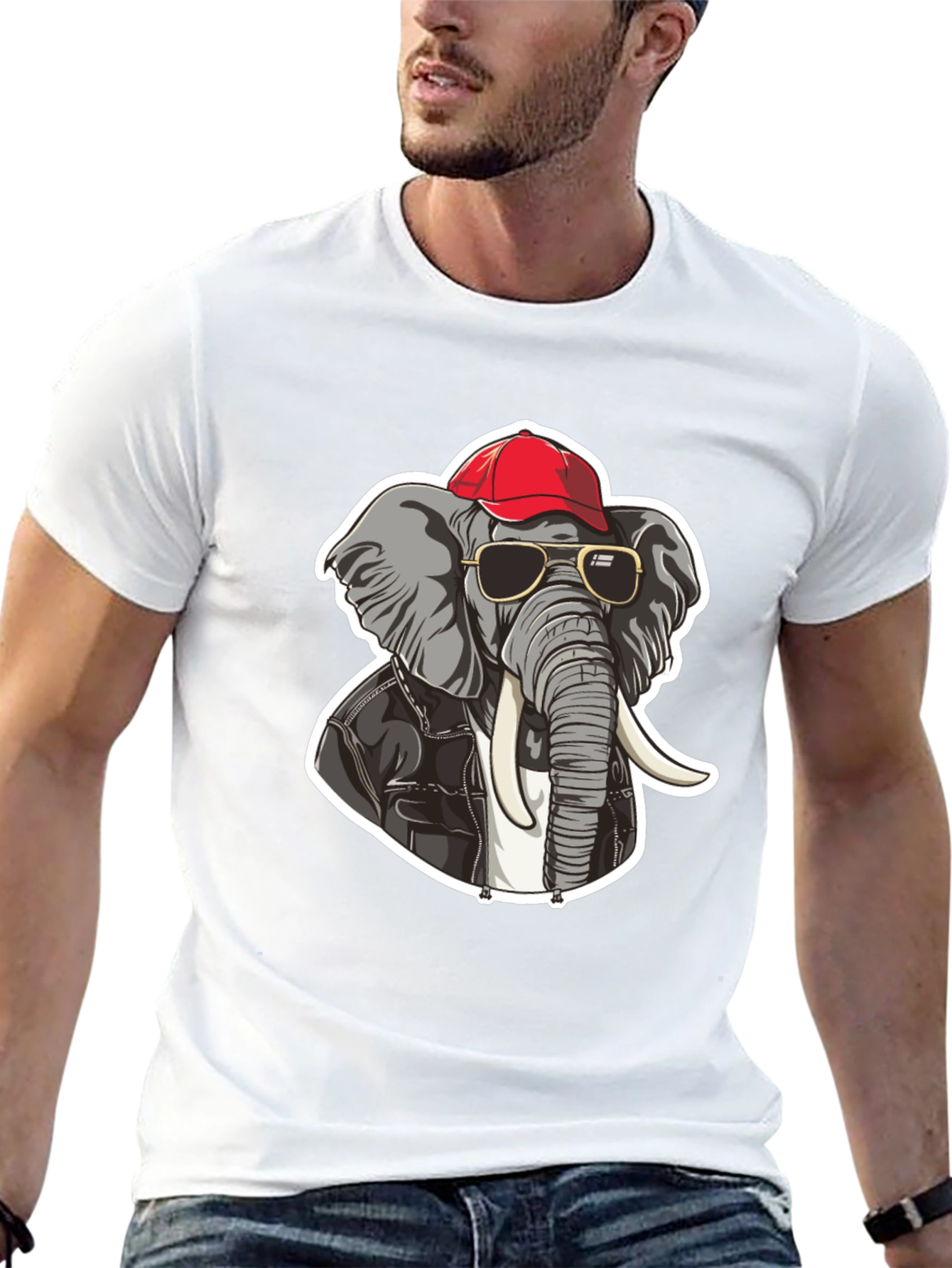 Black Cool Elephant Tee: Biker Style Cartoon Graphic T-Shirt view 13