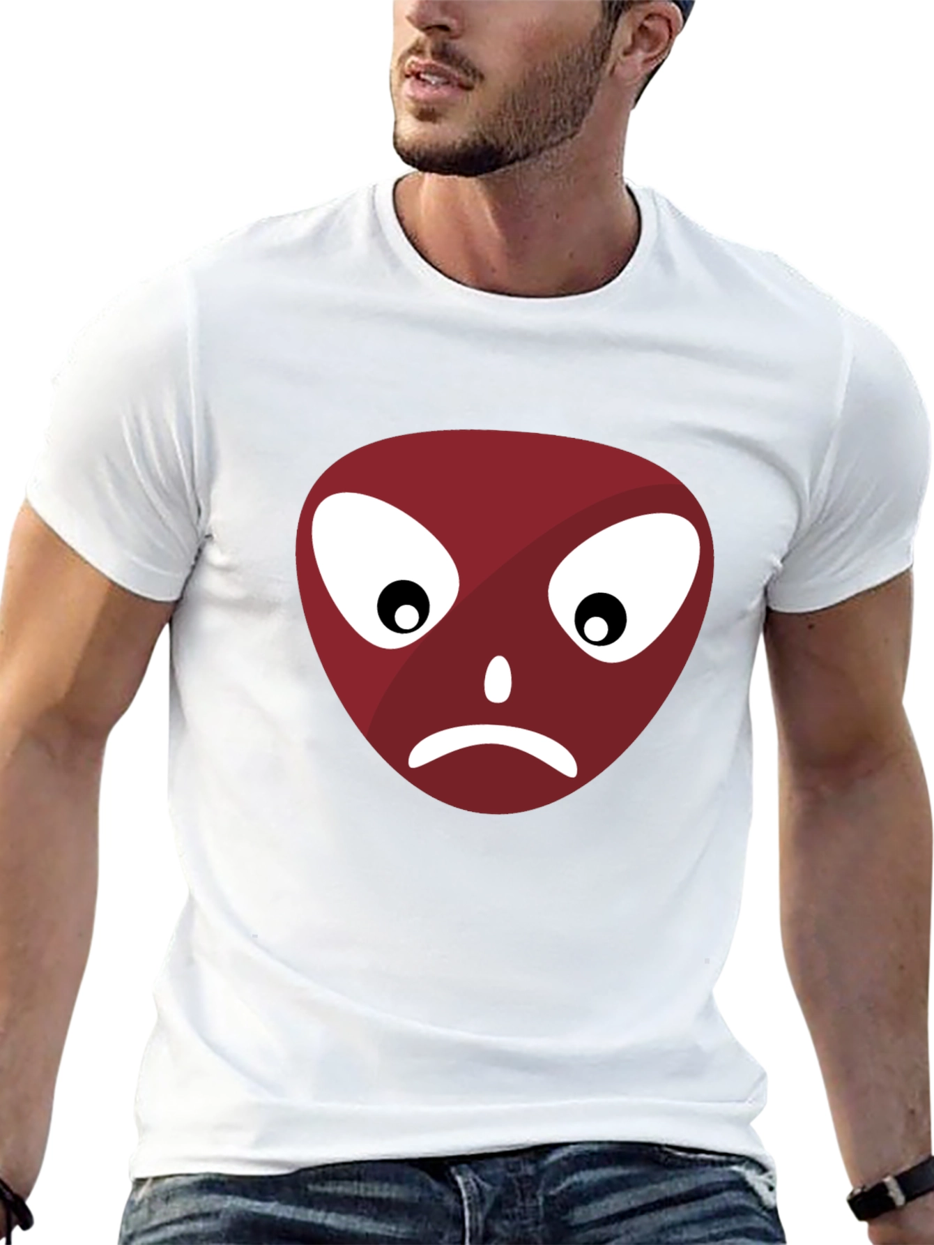 Black Sad Face Graphic T-Shirt - Casual Wear view 13