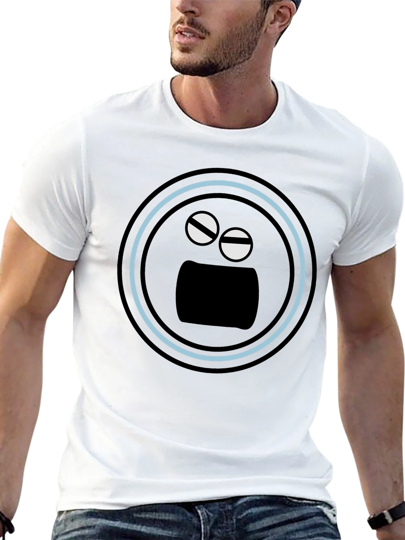 Black Black T-Shirt with Funny Round Face Graphic view 13