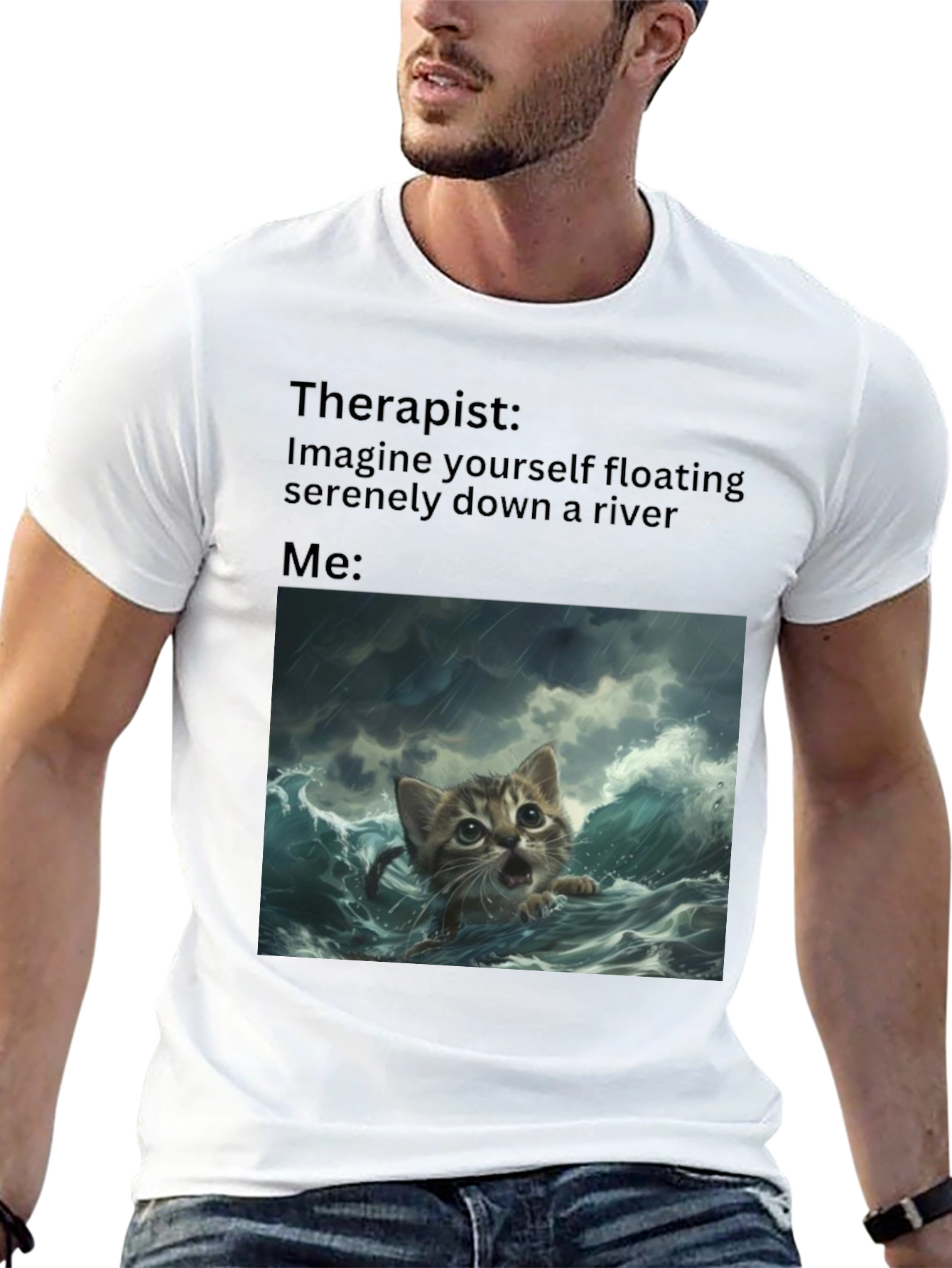 Black Therapist River Cat T-Shirt view 13