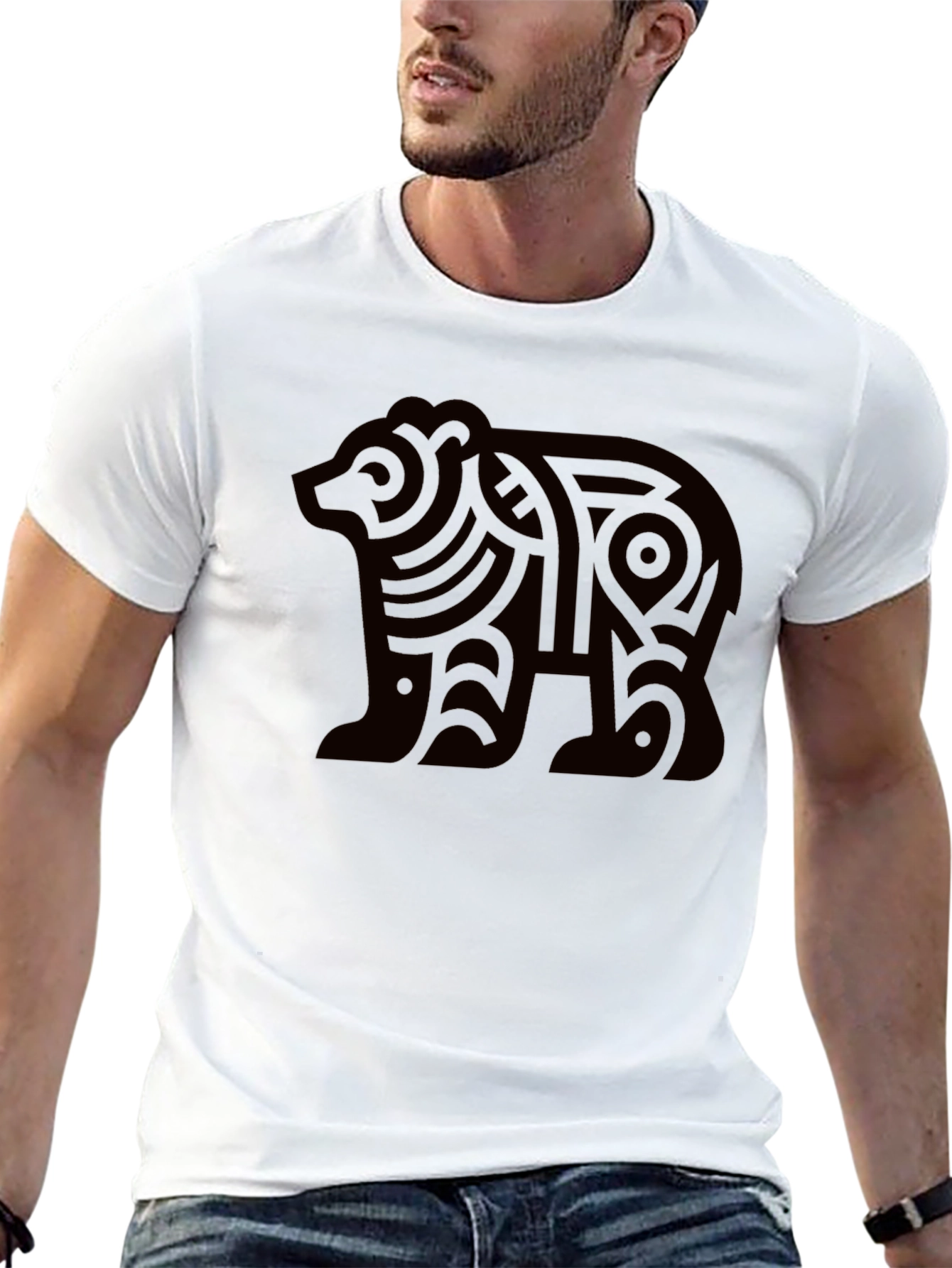 Black Tribal Bear Graphic Tee - Modern Black T-Shirt view 13