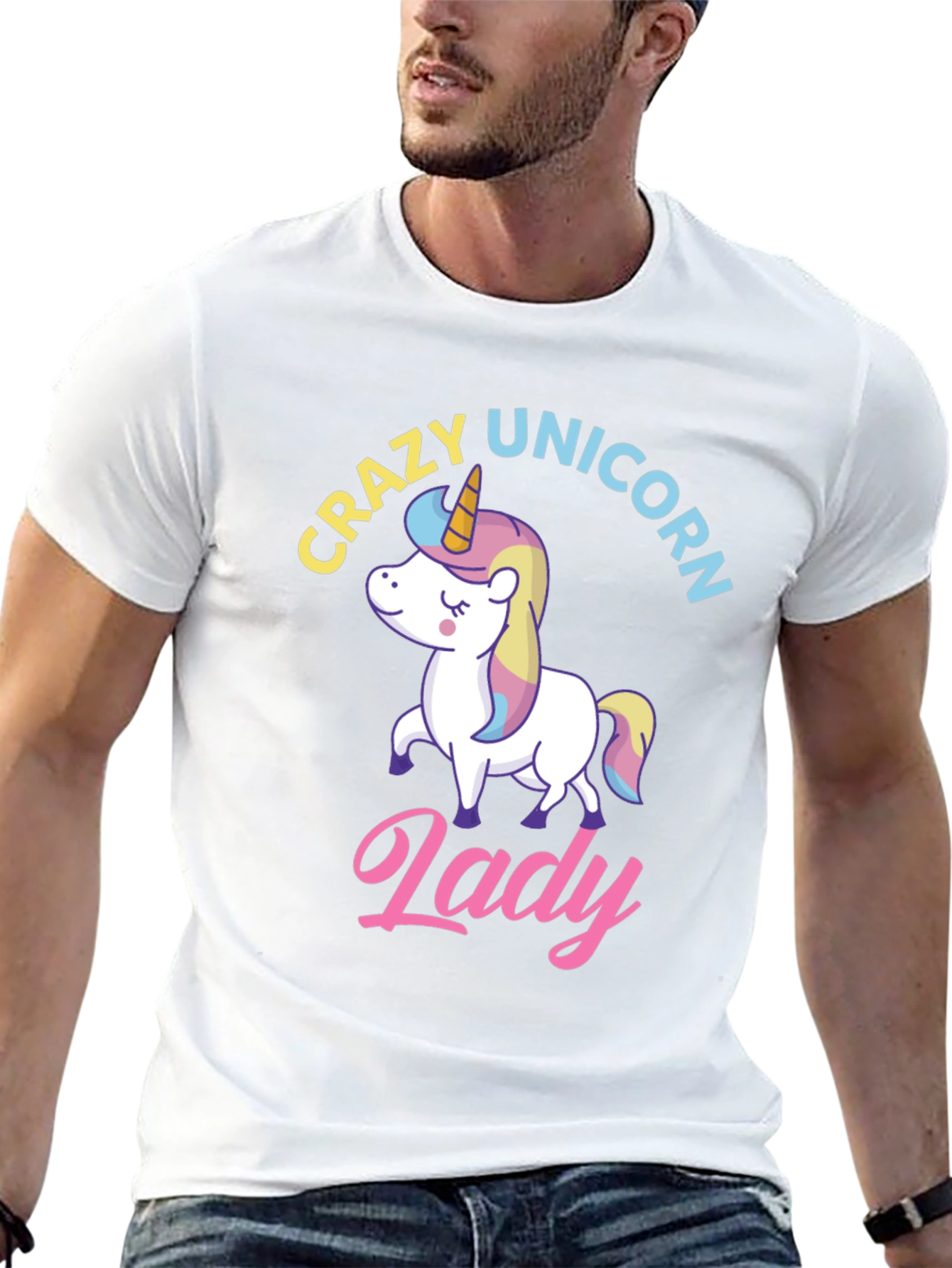 Black Crazy Unicorn Lady T-Shirt - Fun Graphic Tee view 13