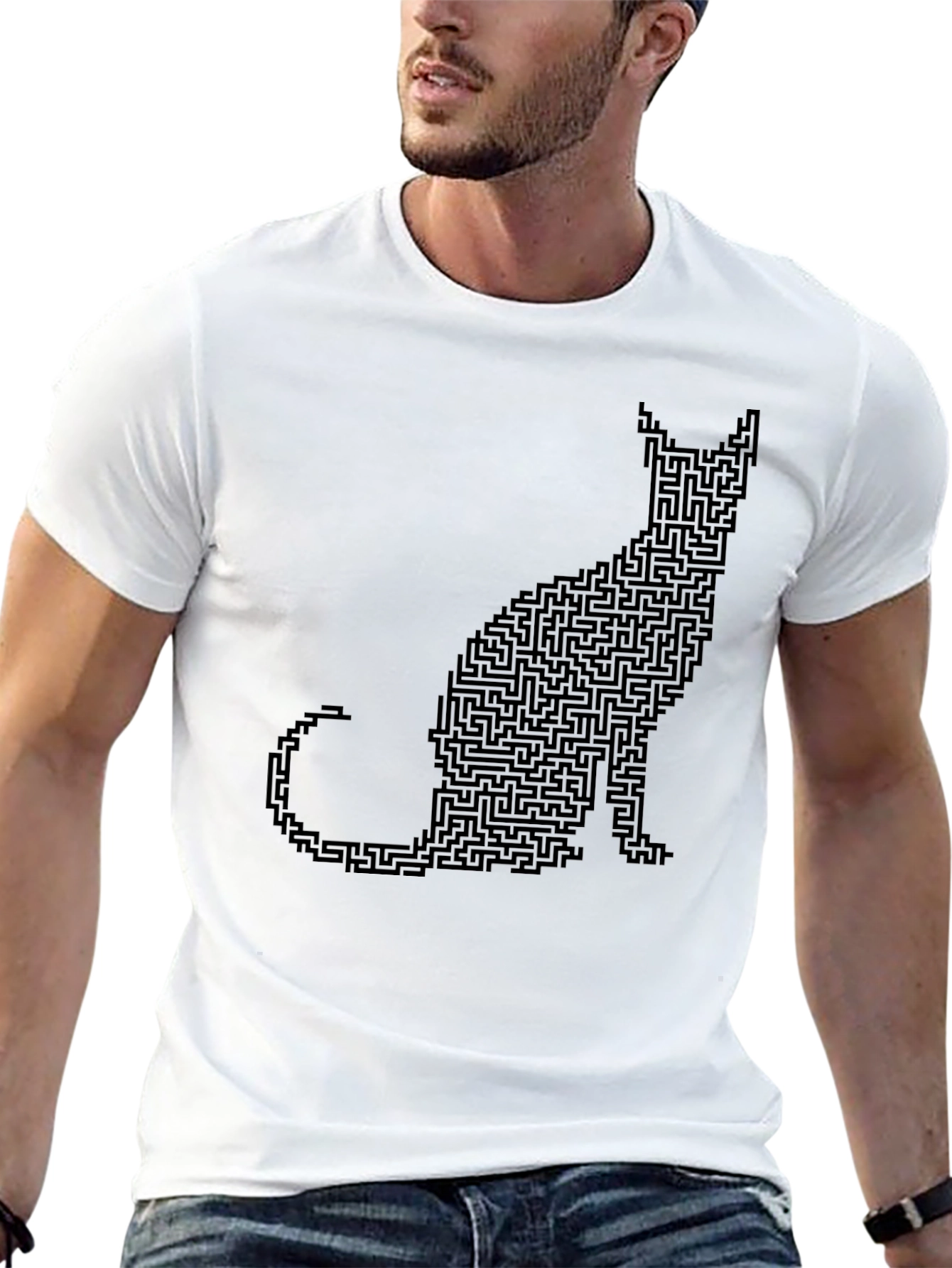 Black Cat Maze Graphic Tee - Black Cotton T-Shirt view 13