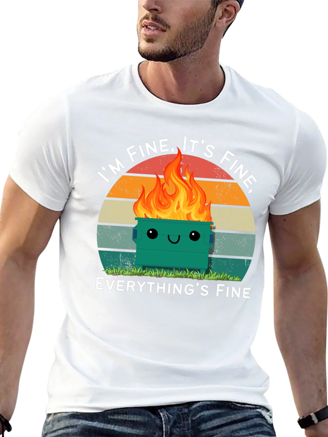 Black I'm Fine Dumpster Fire T-Shirt - Everything's Fine Meme Tee view 13