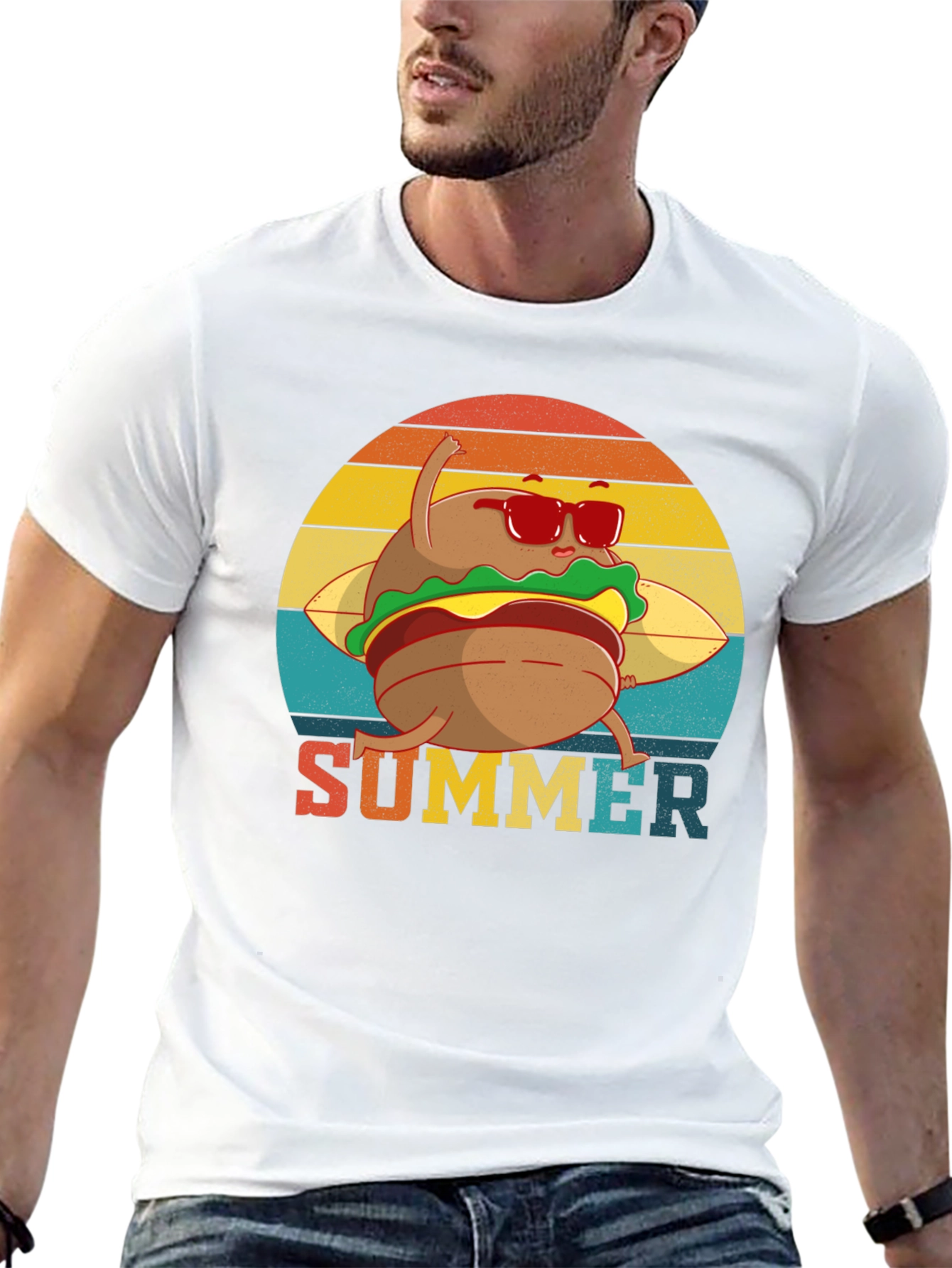 Black Summer Burger Graphic Tee - Black Cotton T-Shirt view 13