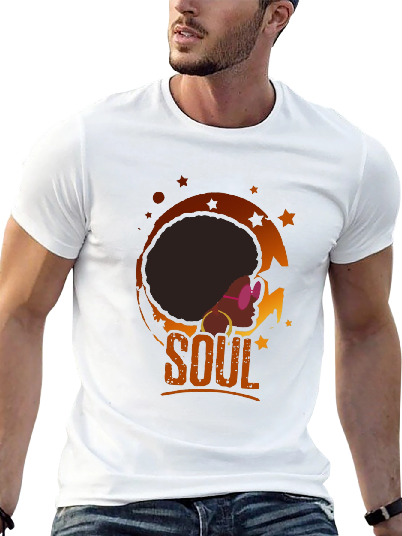 Black Soulful Afro T-Shirt - Retro Black Tee view 13