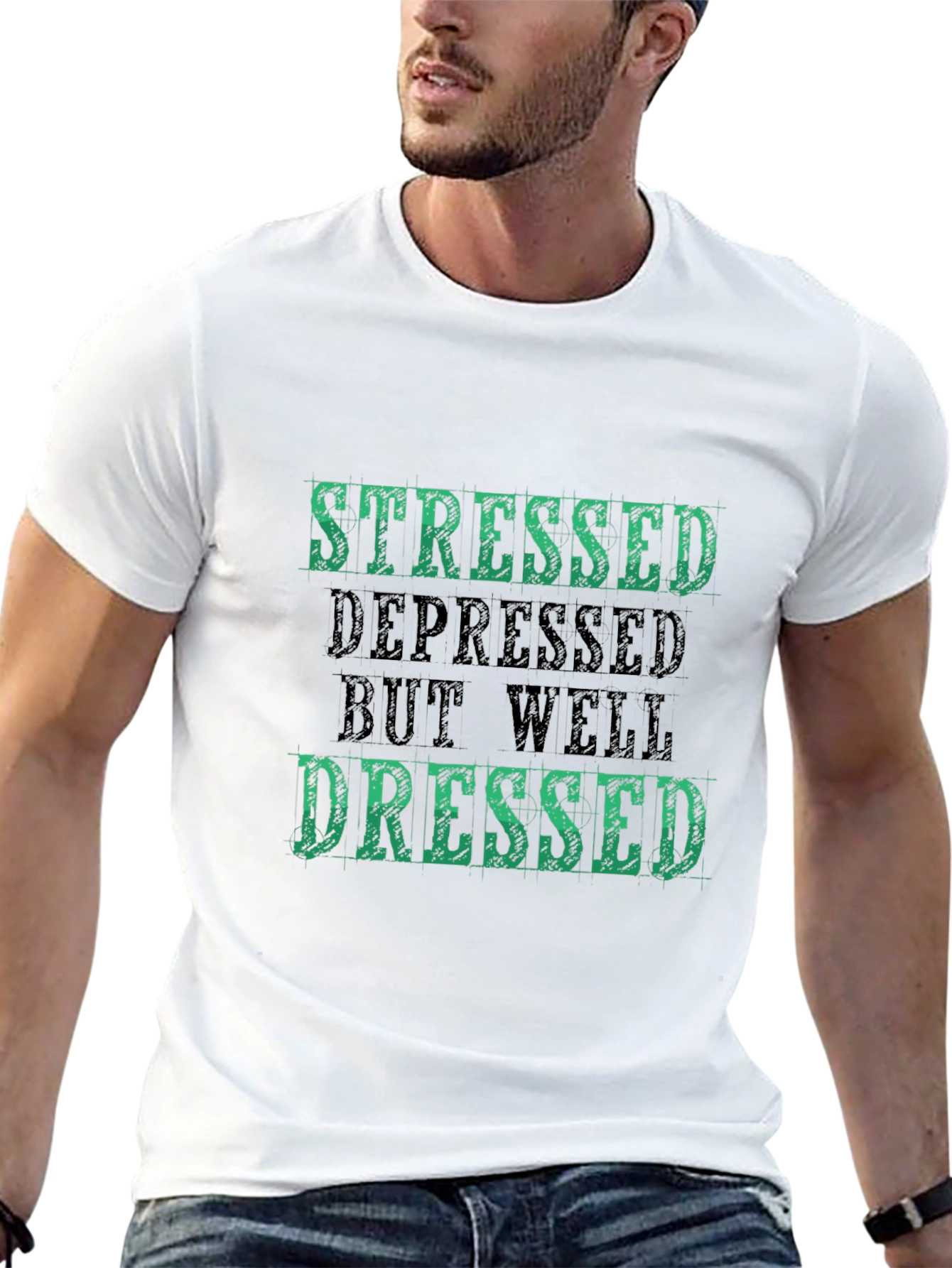 Black Stressed Depressed But Well Dressed T-Shirt view 13