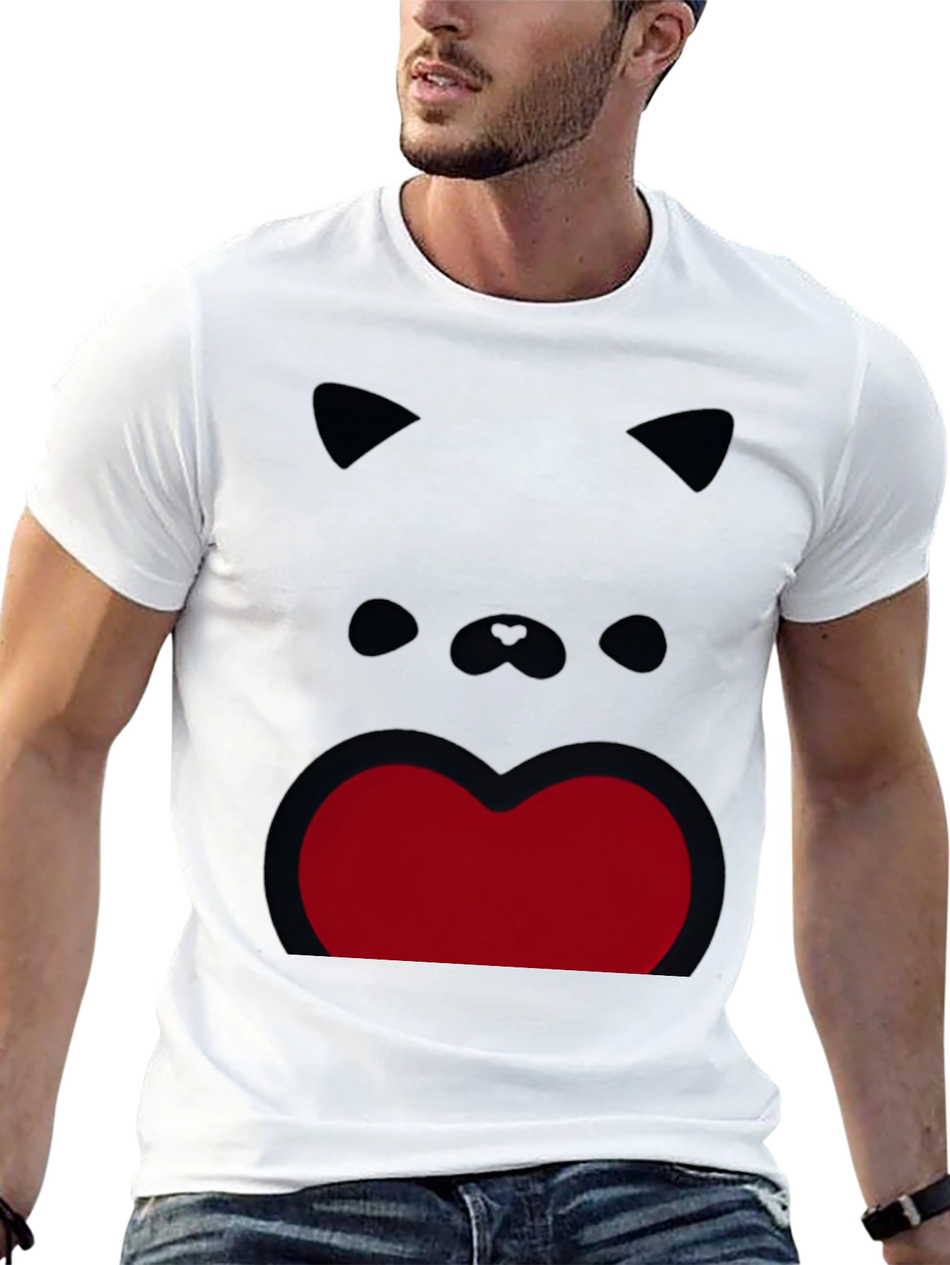 Black Funny Cat Face Graphic Print Black T-Shirt view 13