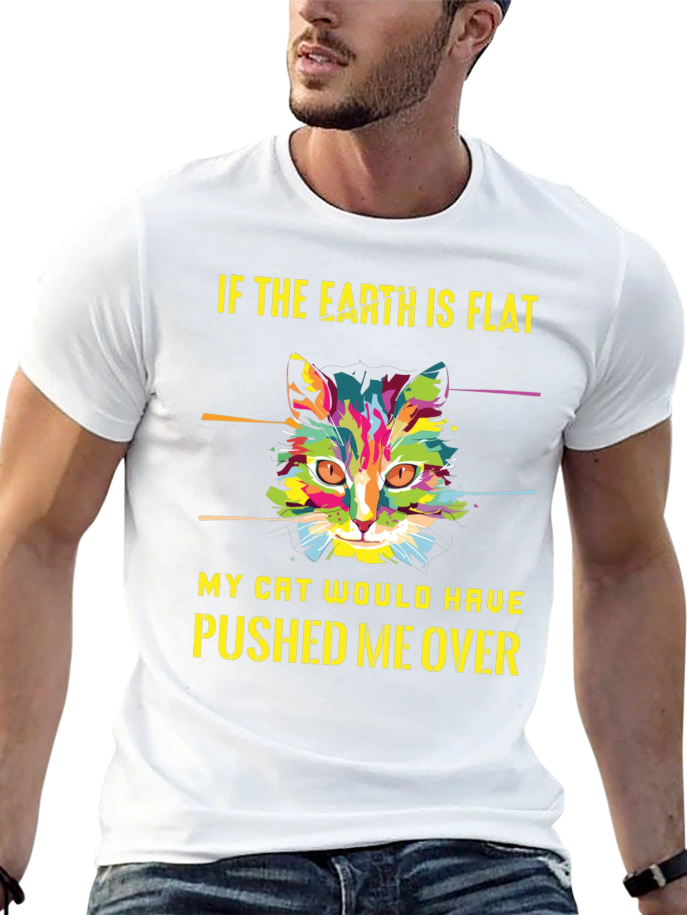Black Flat Earth Cat T-Shirt - Funny Graphic Tee view 13