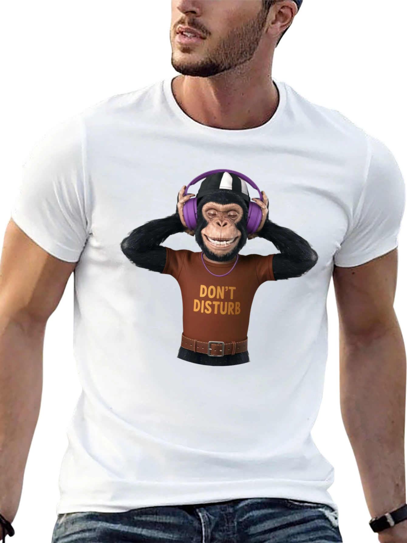 Black Funny Monkey Graphic T-Shirt - Don't Disturb view 13