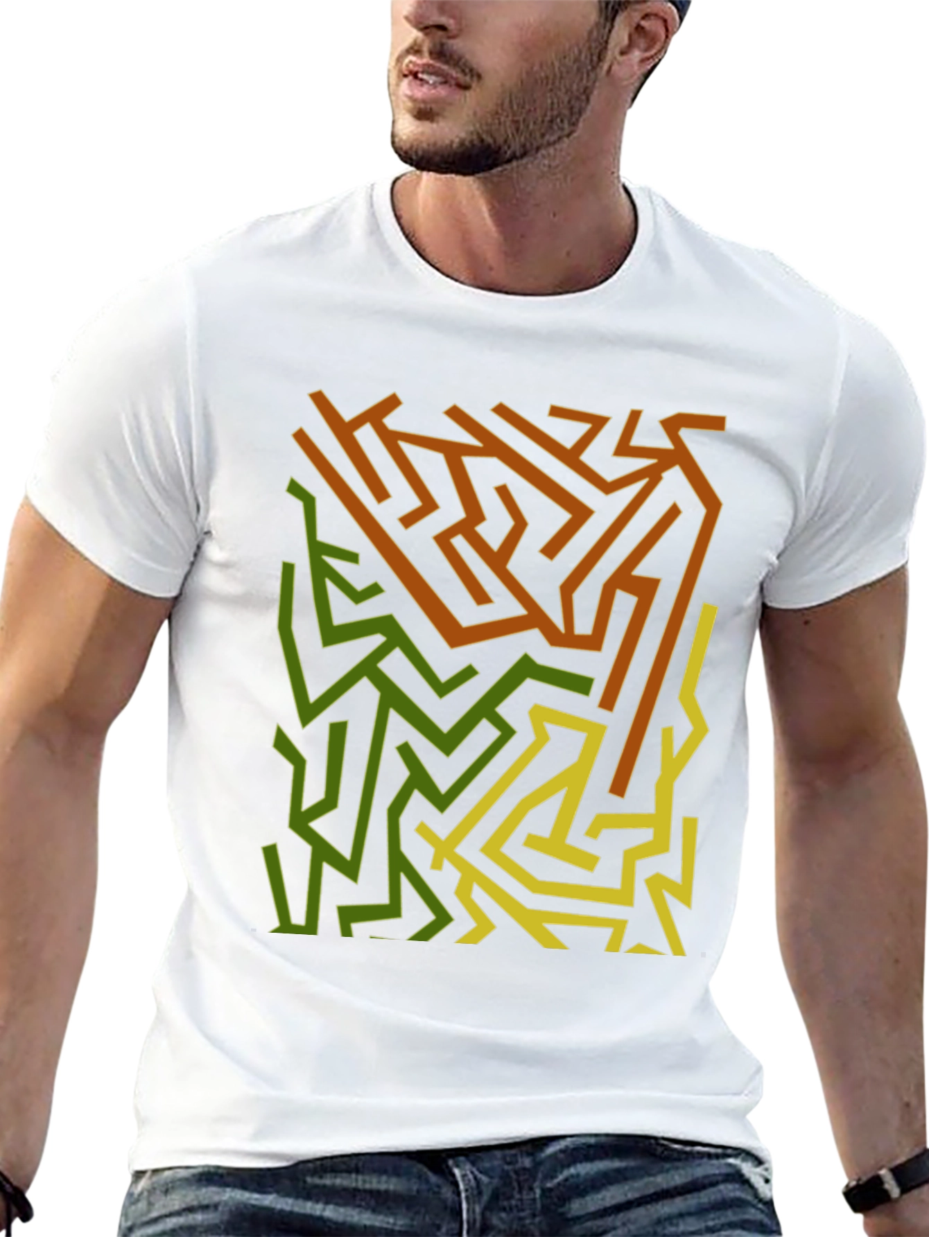 Black Abstract Maze Graphic Print Black T-Shirt view 13