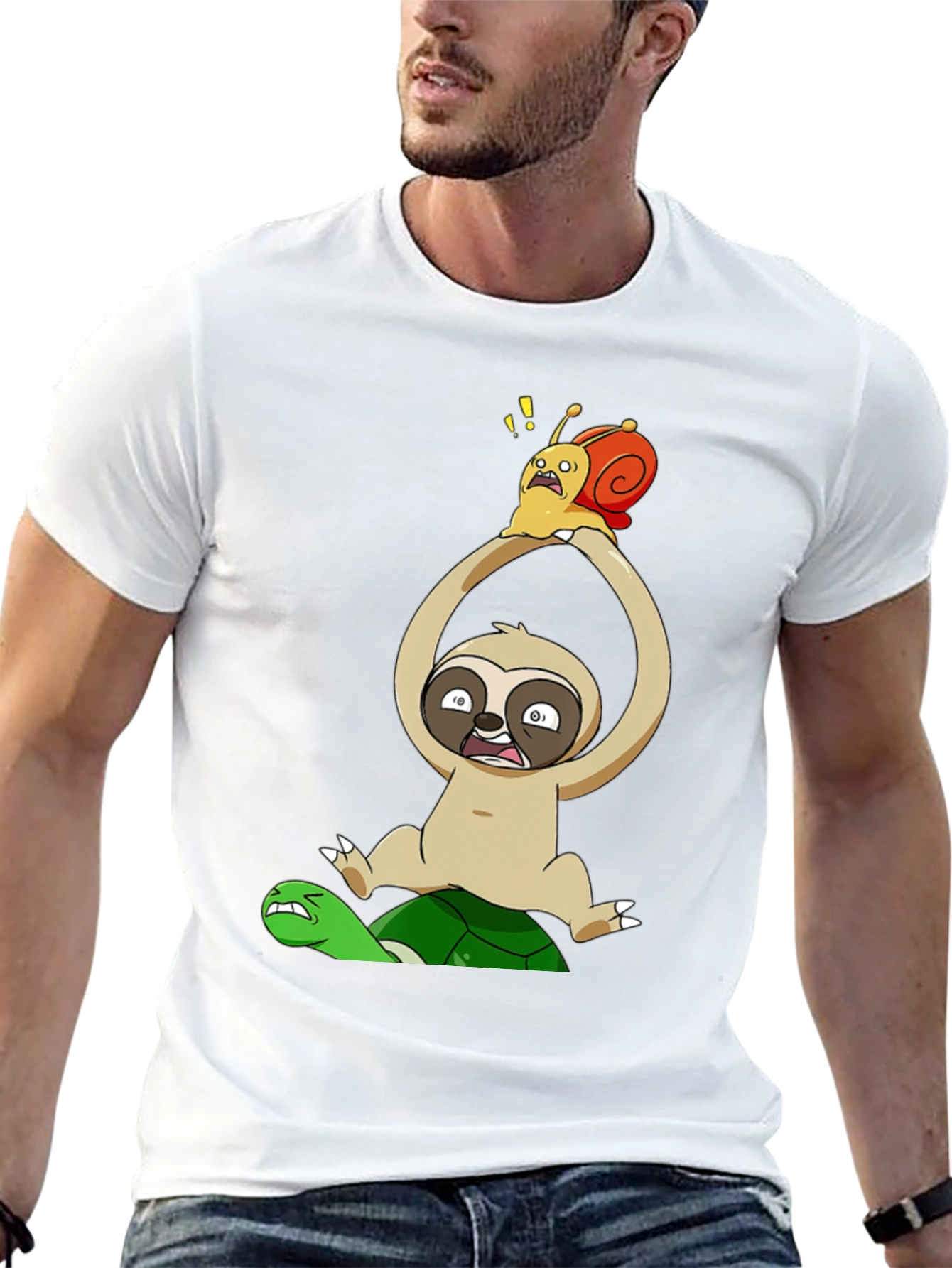 Black Funny Cartoon Animal T-Shirt: Sloth, Snail, Turtle view 13