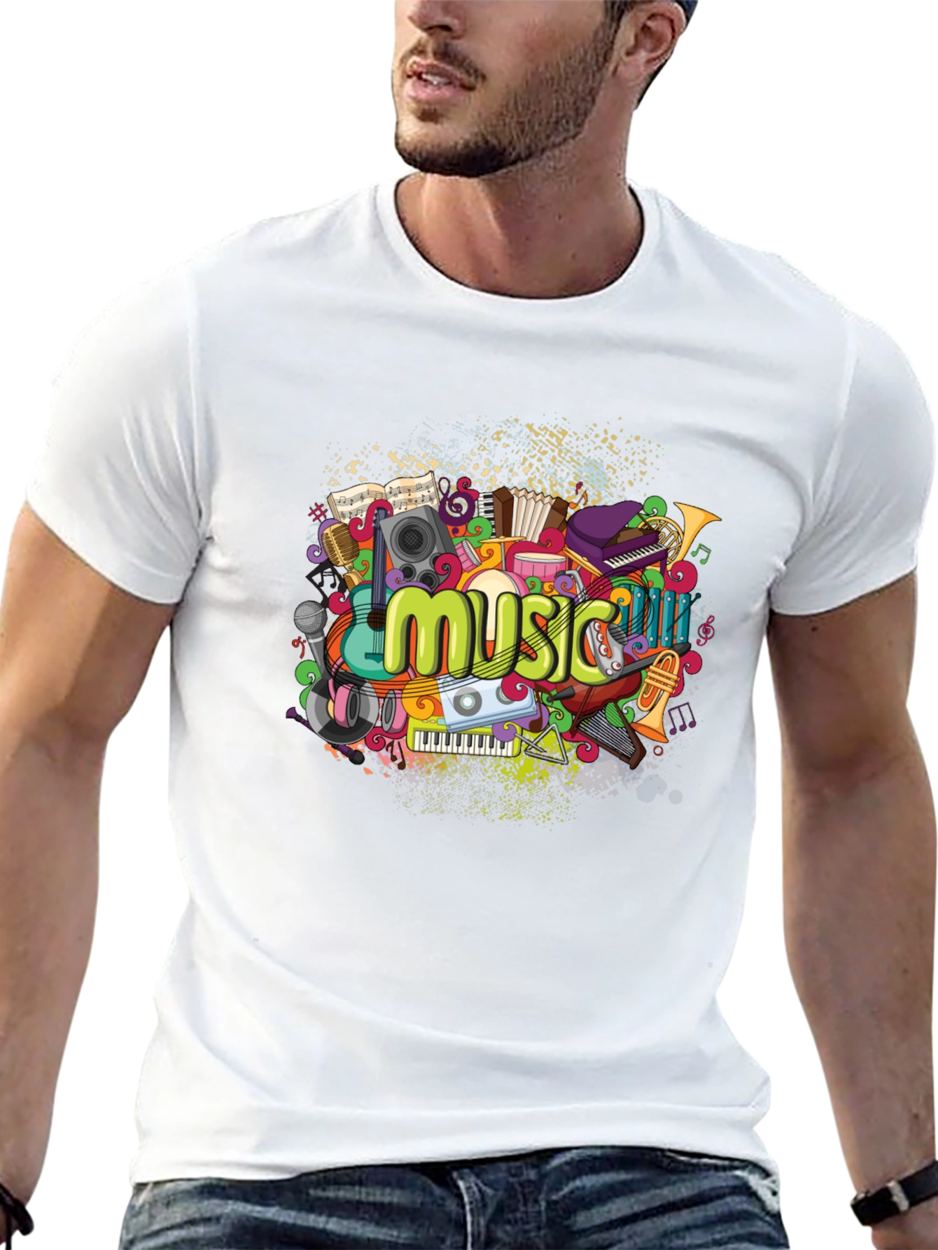 Black Music Lover's T-Shirt - Black Cotton Graphic Tee view 13