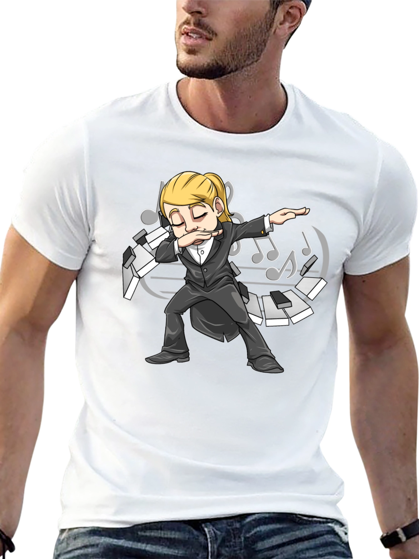 Black Dabbing Pianist T-Shirt - Music Lover Tee view 13