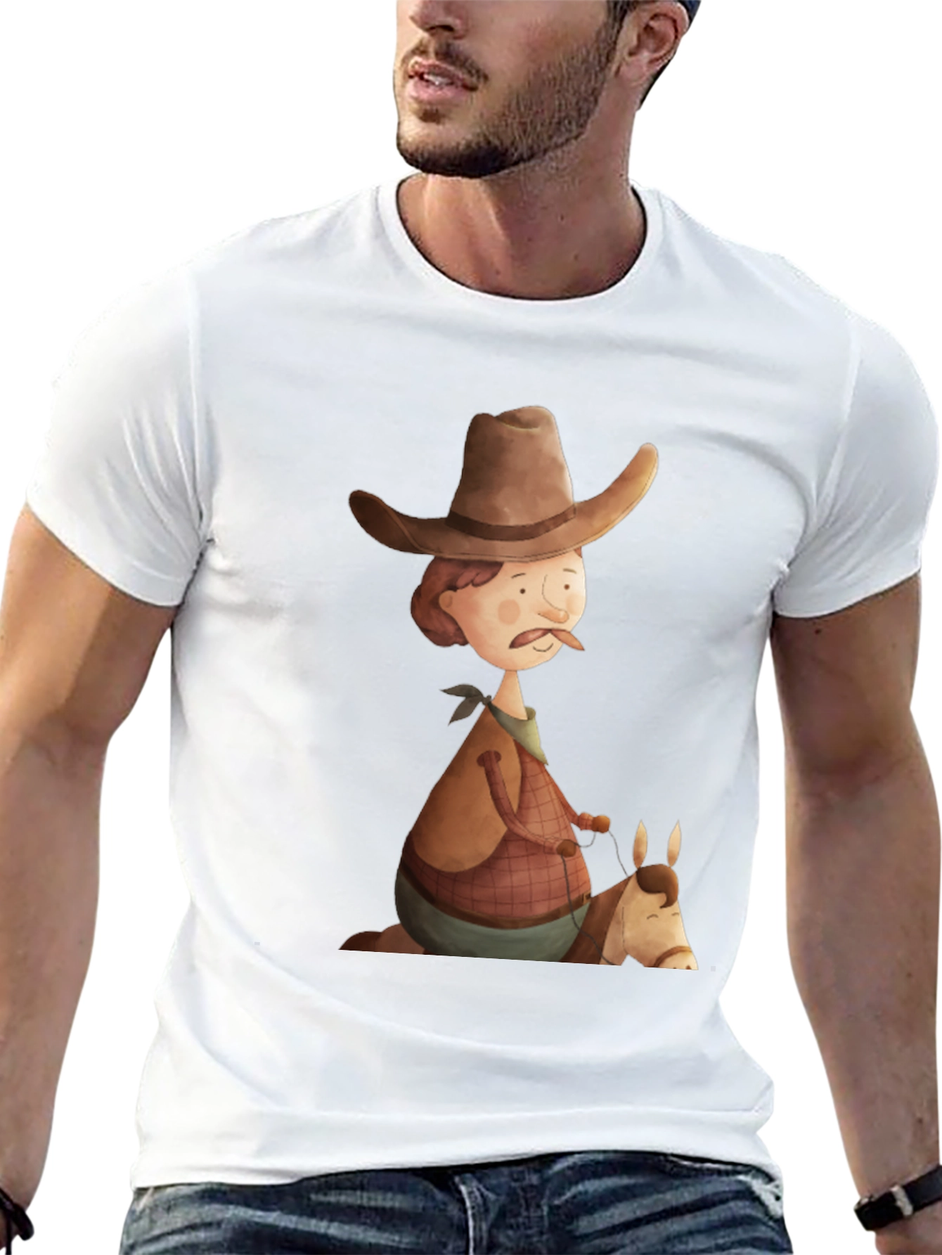 Black Cartoon Cowboy Graphic Tee - Unique Design! view 13