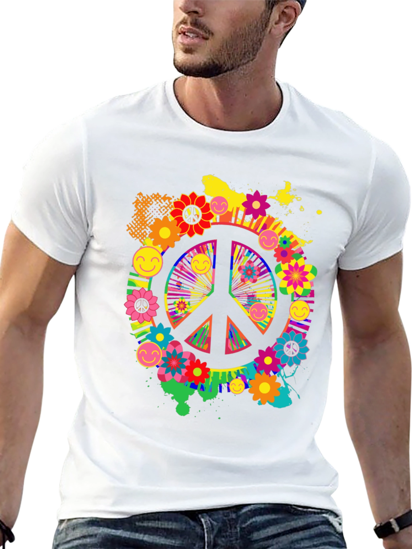 Black Groovy Peace Sign Graphic Tee - Retro Style view 13