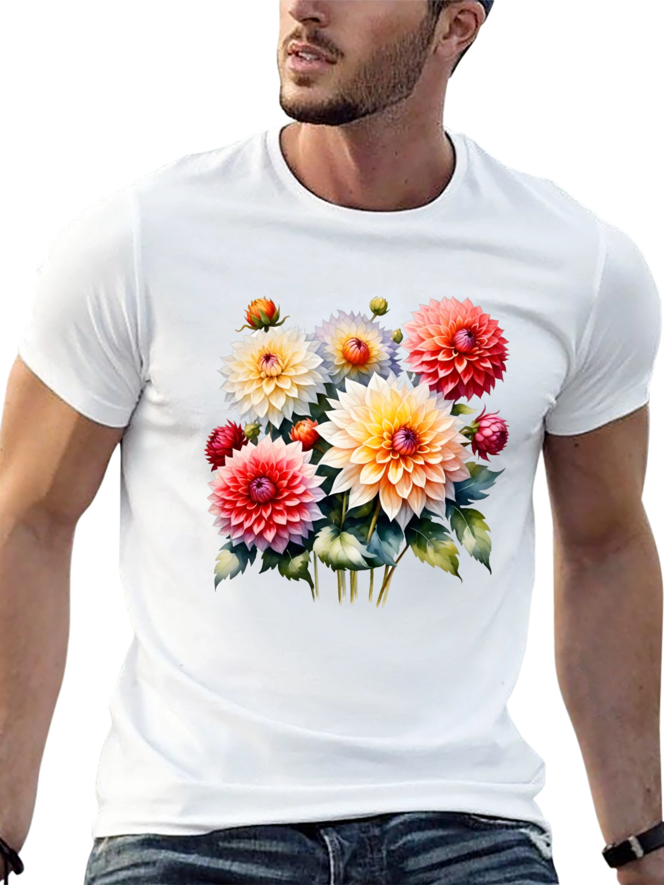 Black Floral Graphic Tee - Colorful Dahlia Design view 13