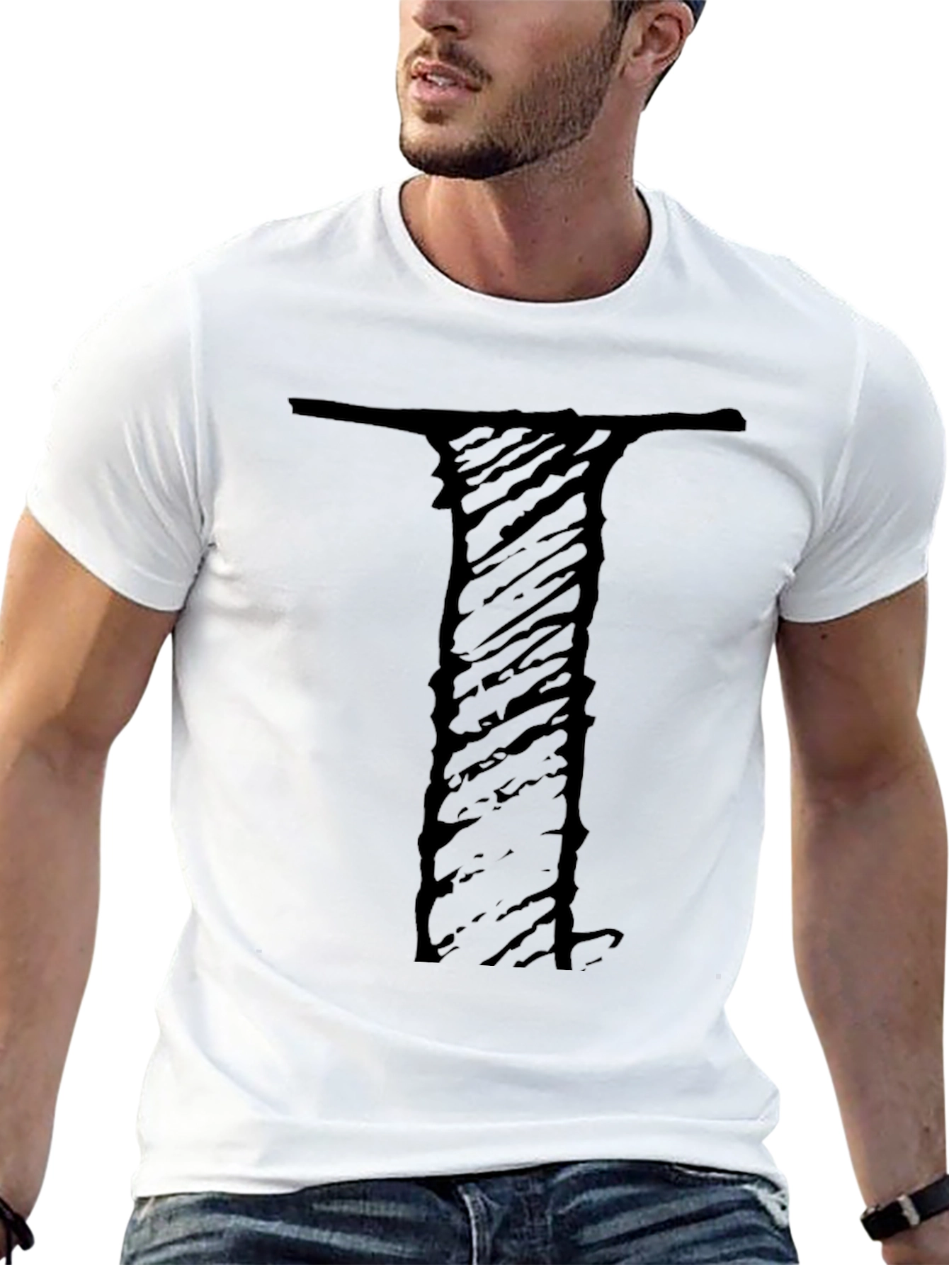 Men's Black T-Shirt with Distressed Letter "I" Graphic - 13