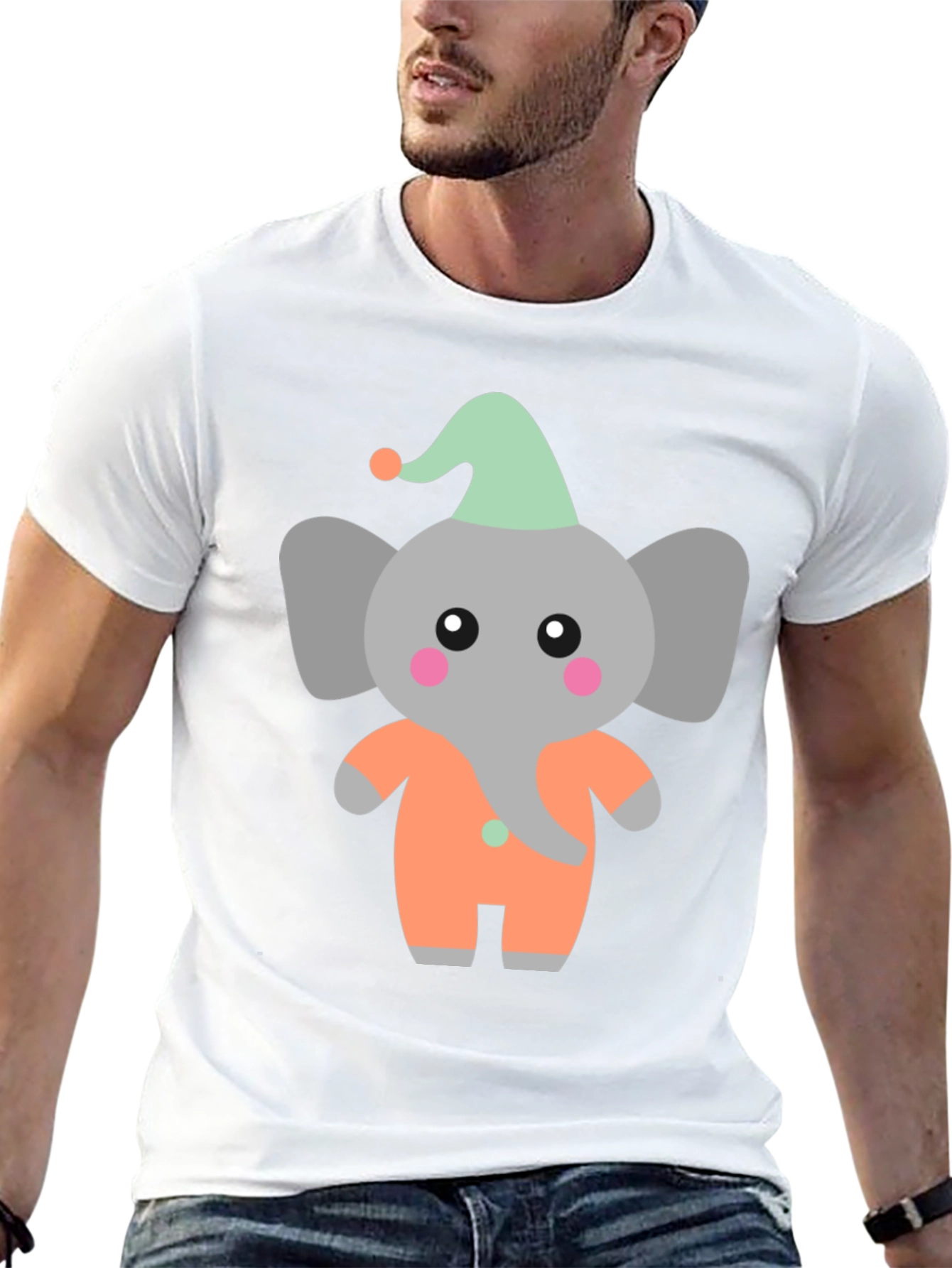 Black Cute Elephant Cartoon Black T-Shirt view 13