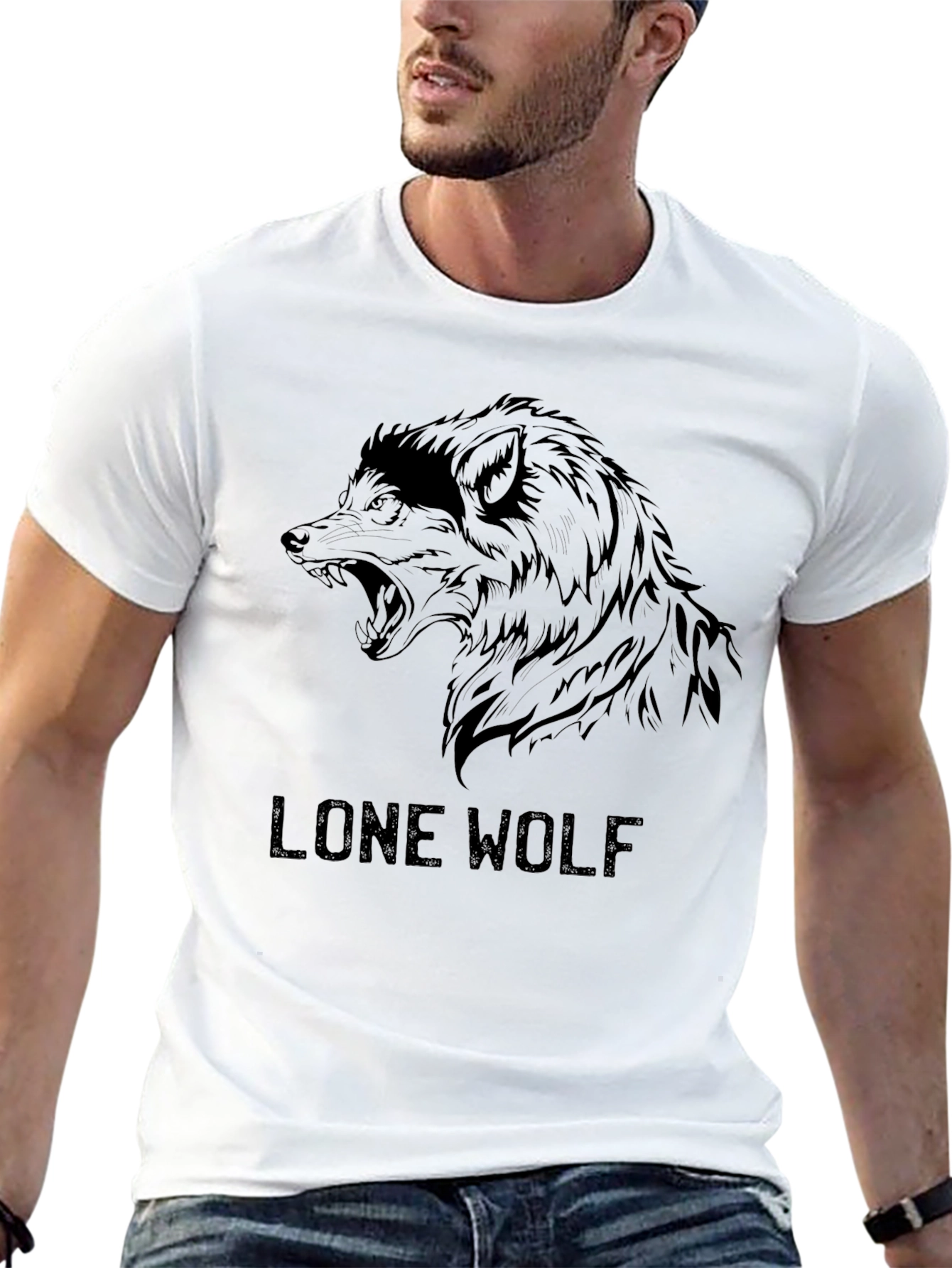 Black Lone Wolf Graphic Tee - Men's Black T-Shirt view 13