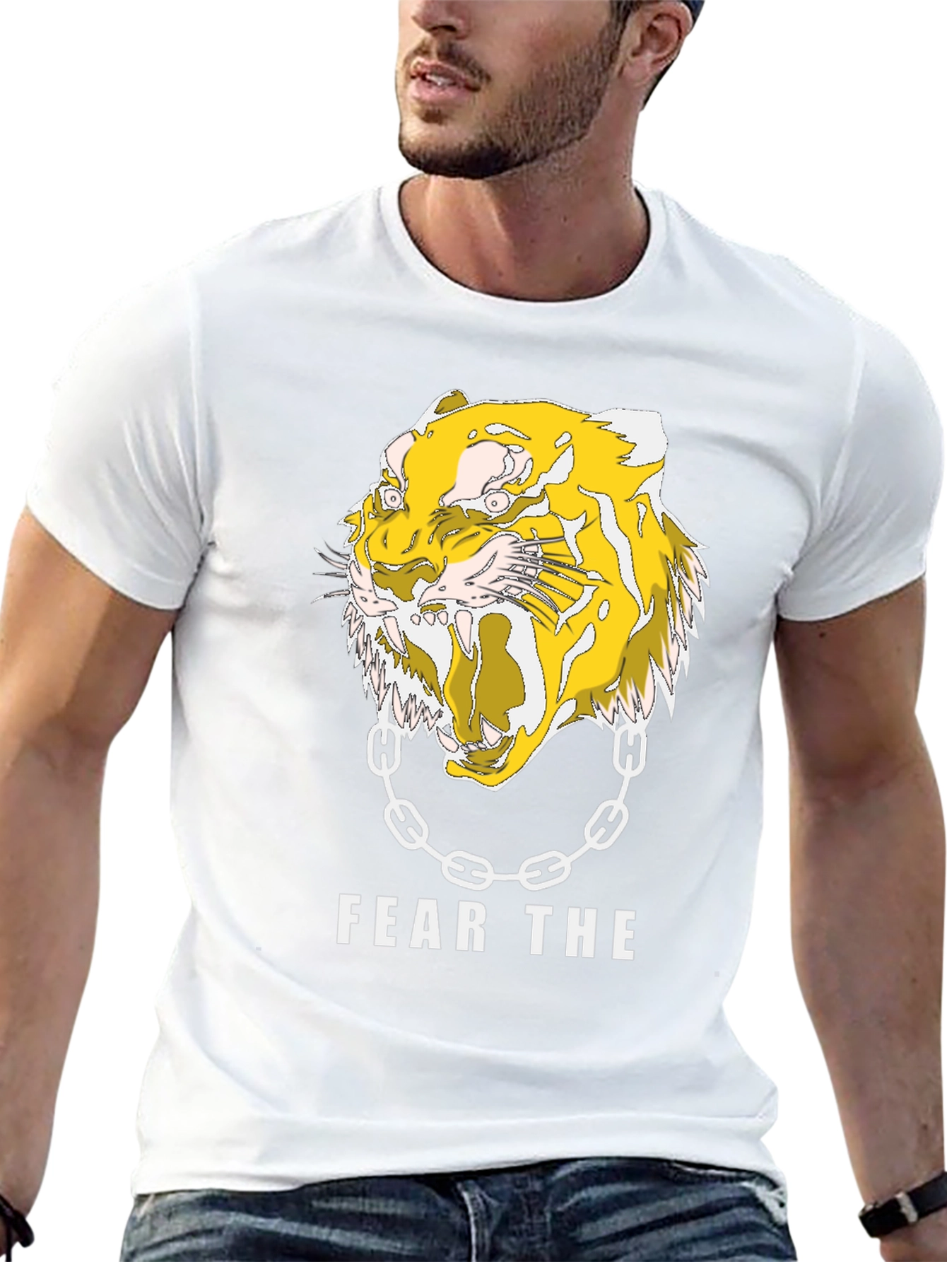 Black Fear the Tiger Graphic Print Black T-Shirt view 13