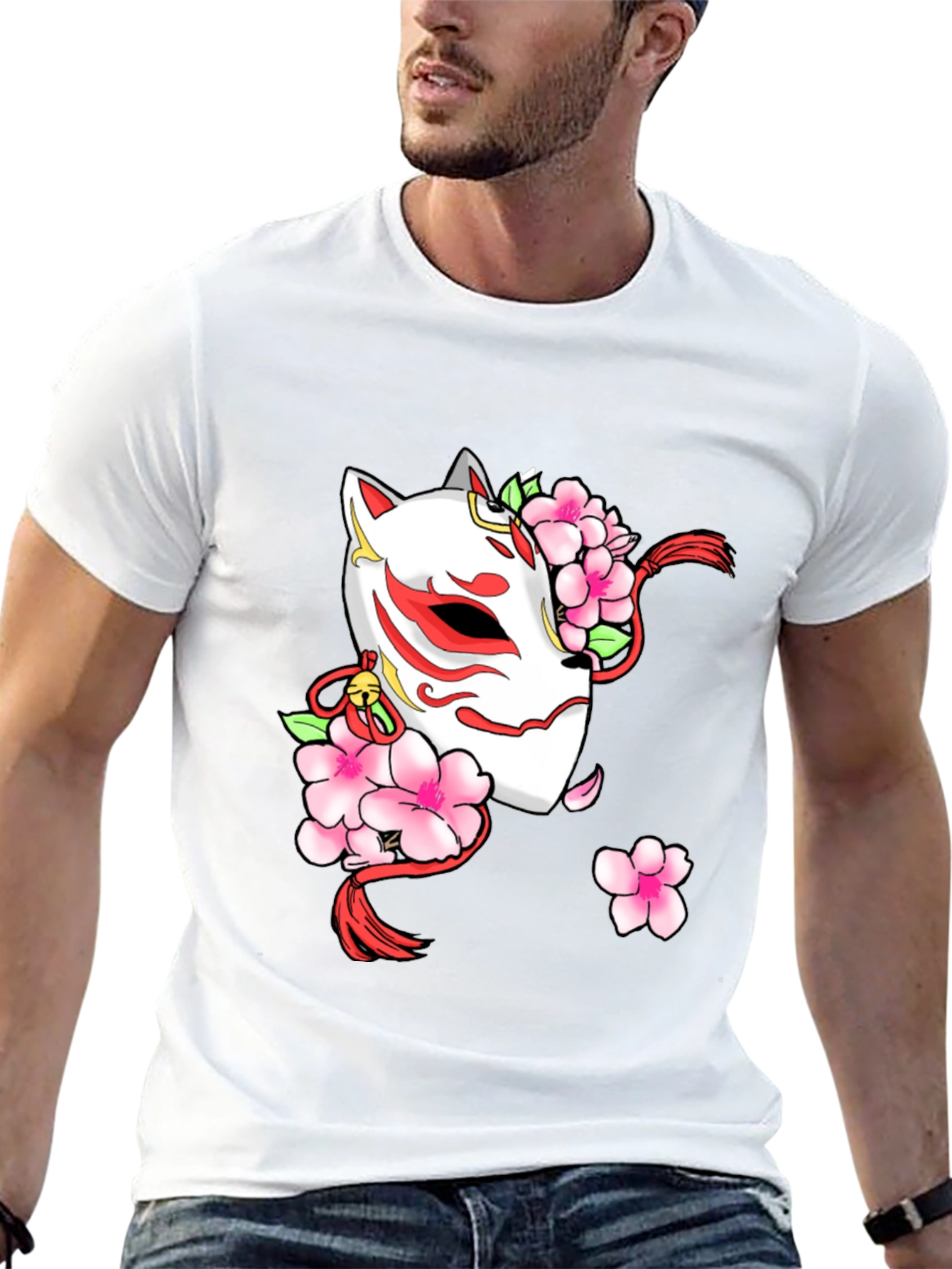 Black Sakura Kitsune Mask Graphic Tee - Black view 13