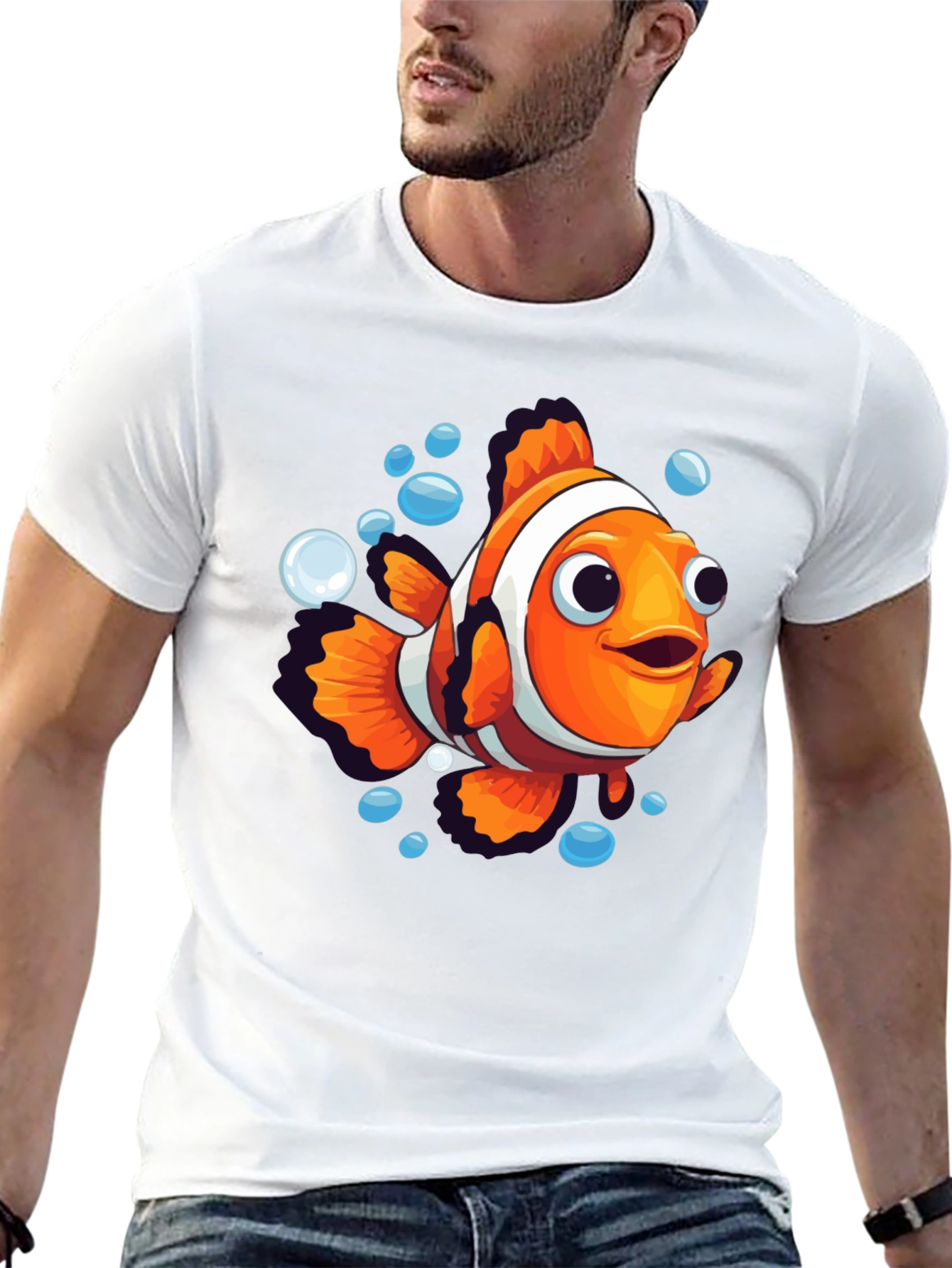 Black Cartoon Clownfish Graphic Tee - Soft Black Cotton view 13