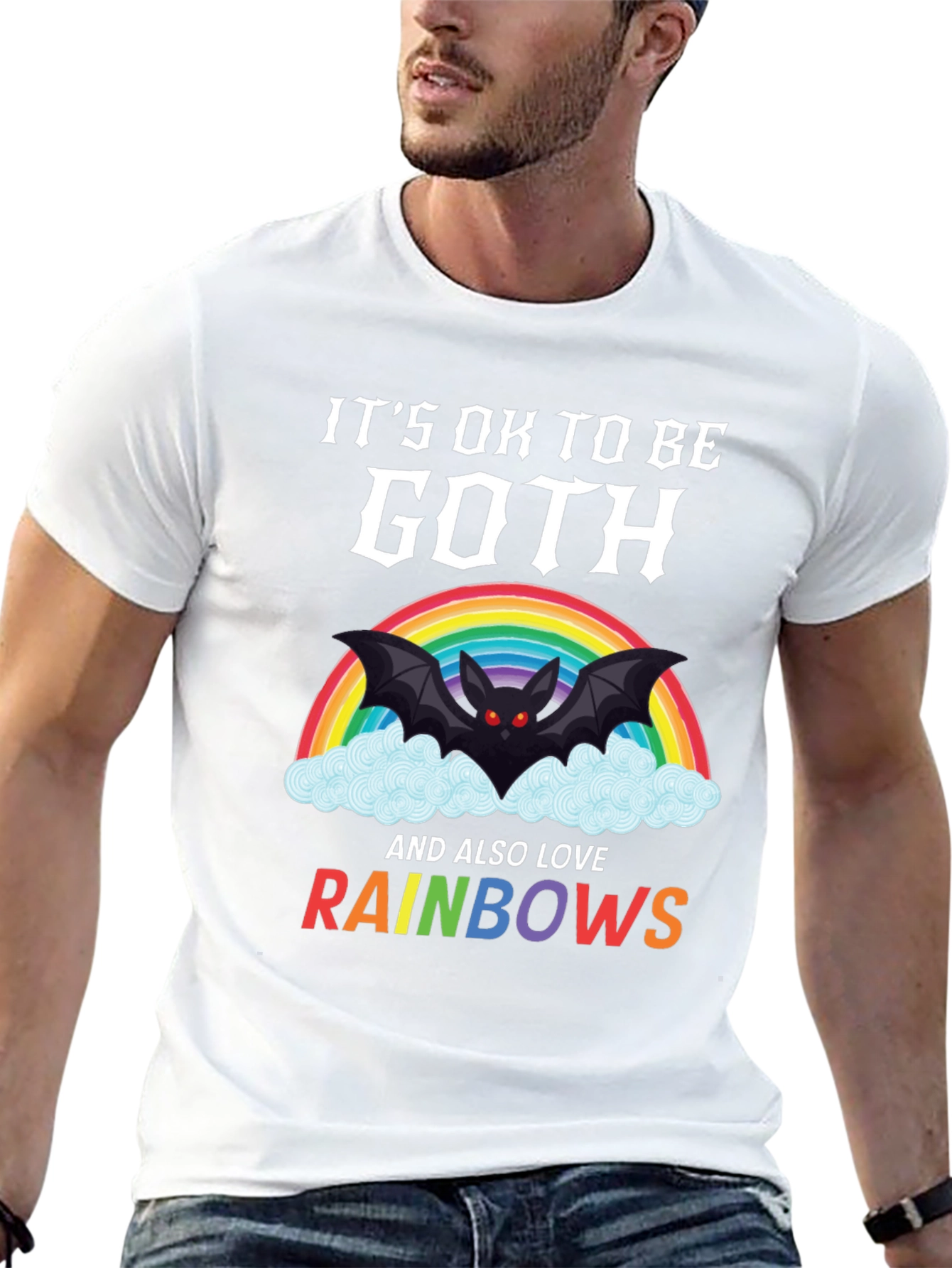 Black Goth & Rainbows Graphic T-Shirt - Soft Cotton Tee view 13