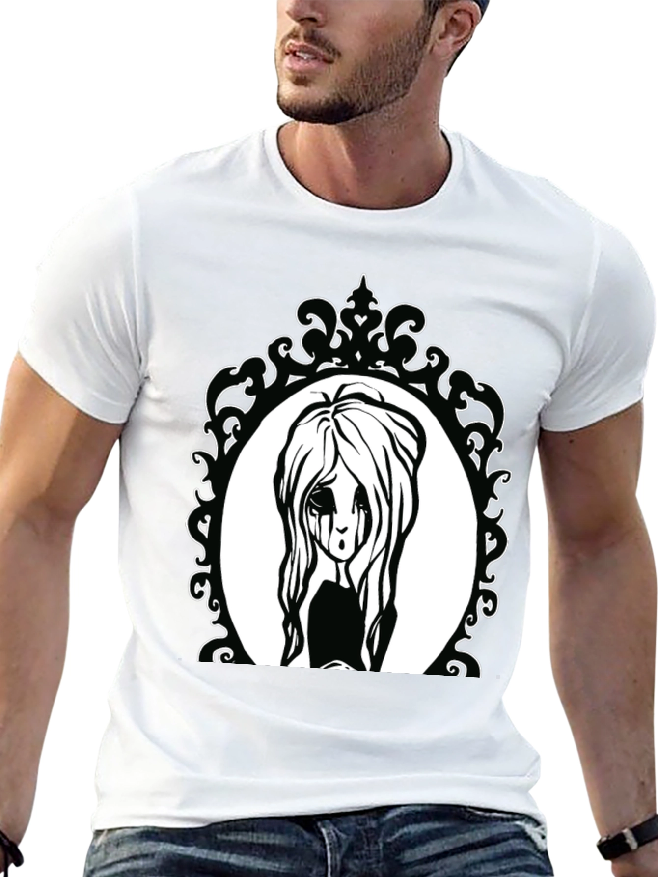 Black Gothic Girl Portrait Black Tee view 13