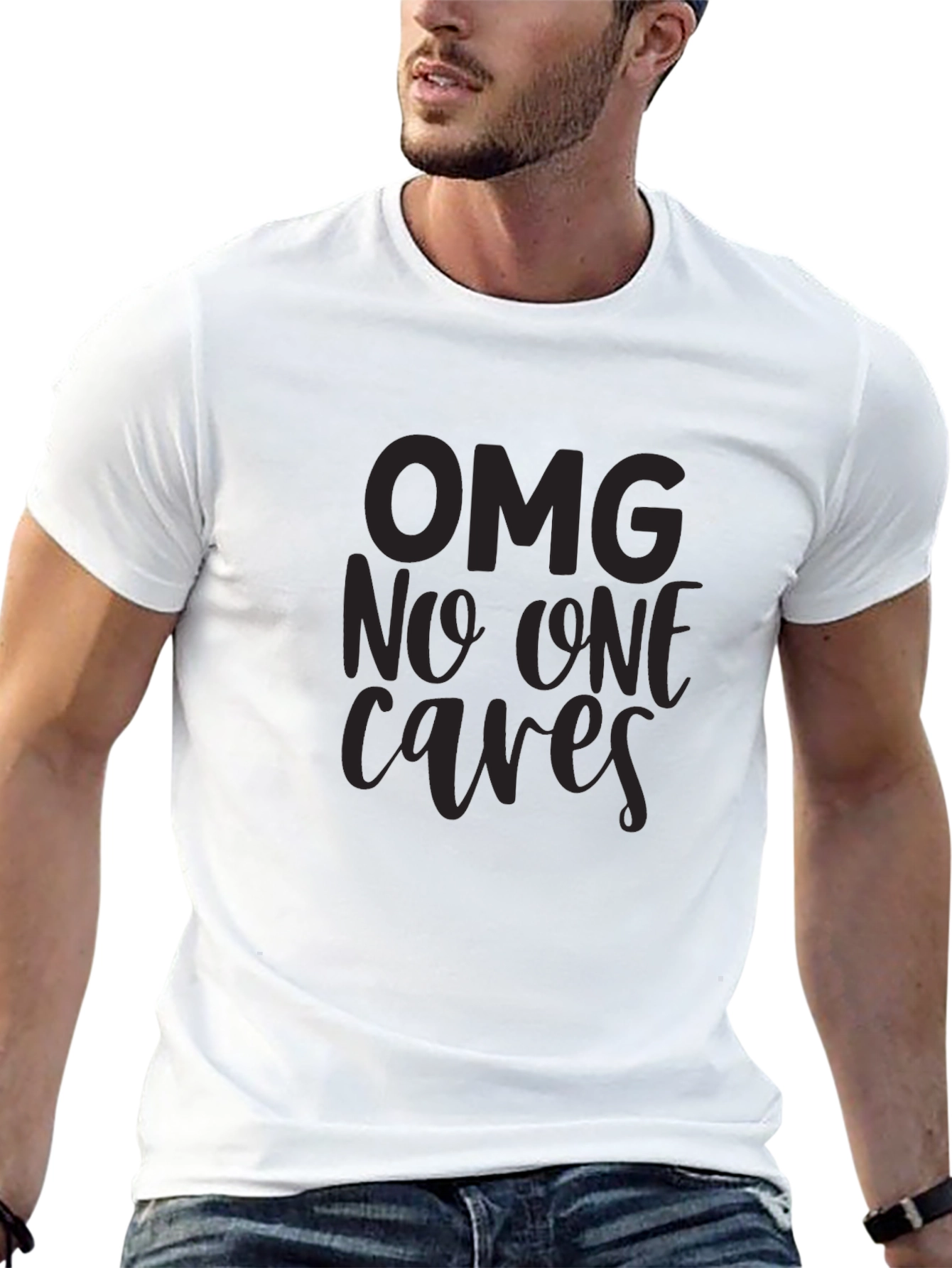 Black OMG No One Cares Graphic T-Shirt - Black view 13