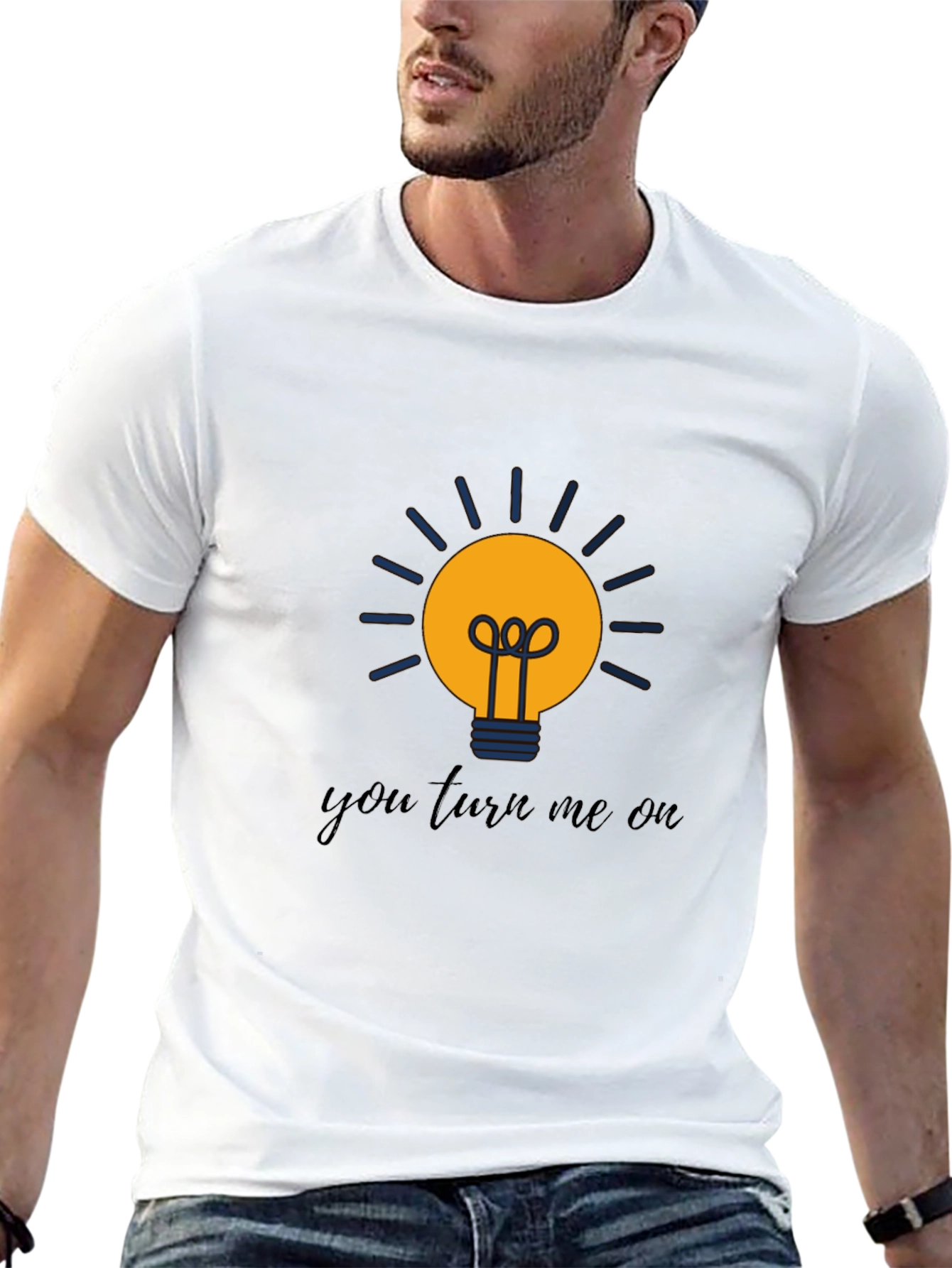 Black Humorous "You Turn Me On" Lightbulb Graphic Tee view 13