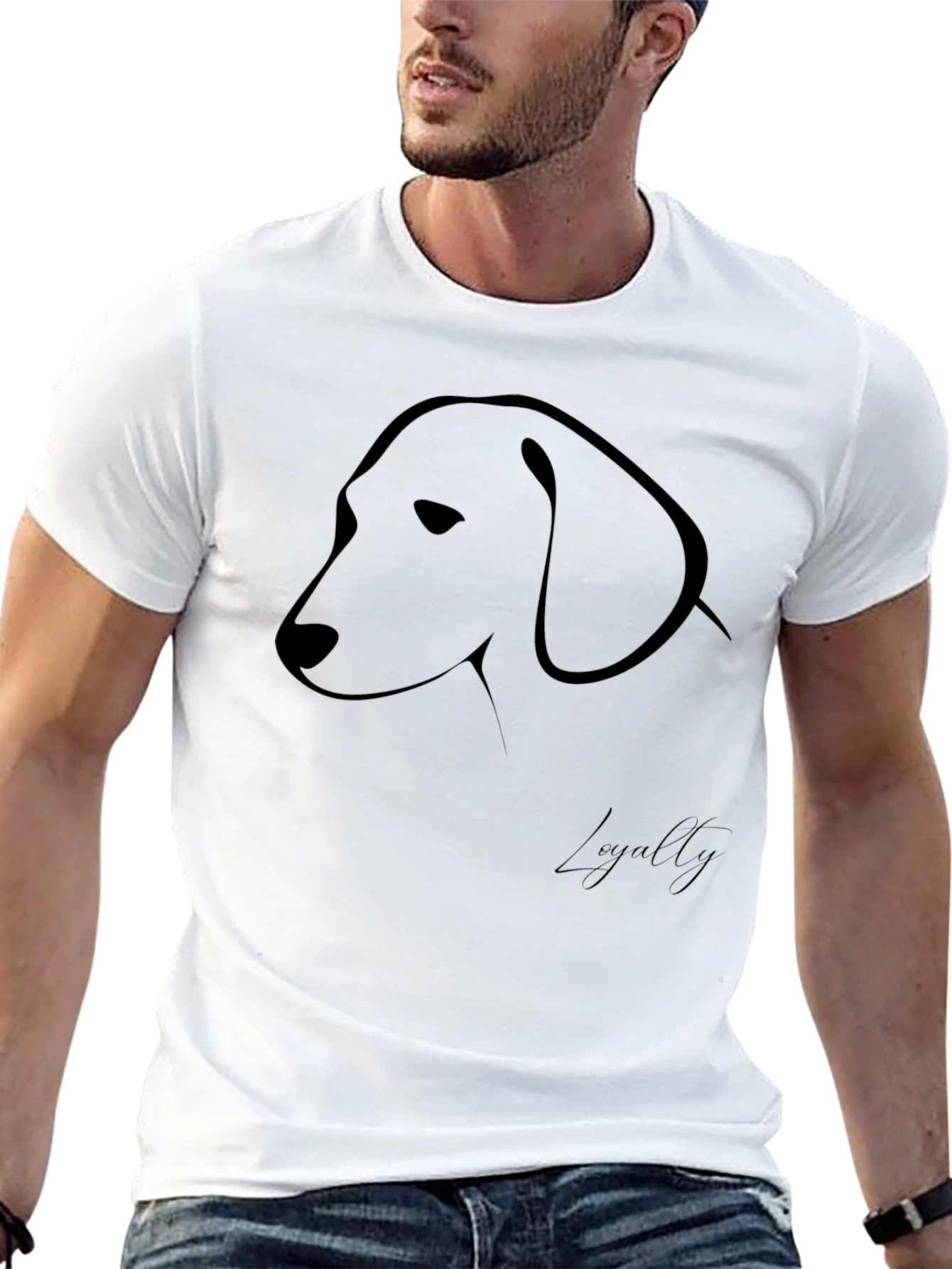 Black Minimalist Dog Outline Black T-Shirt view 13