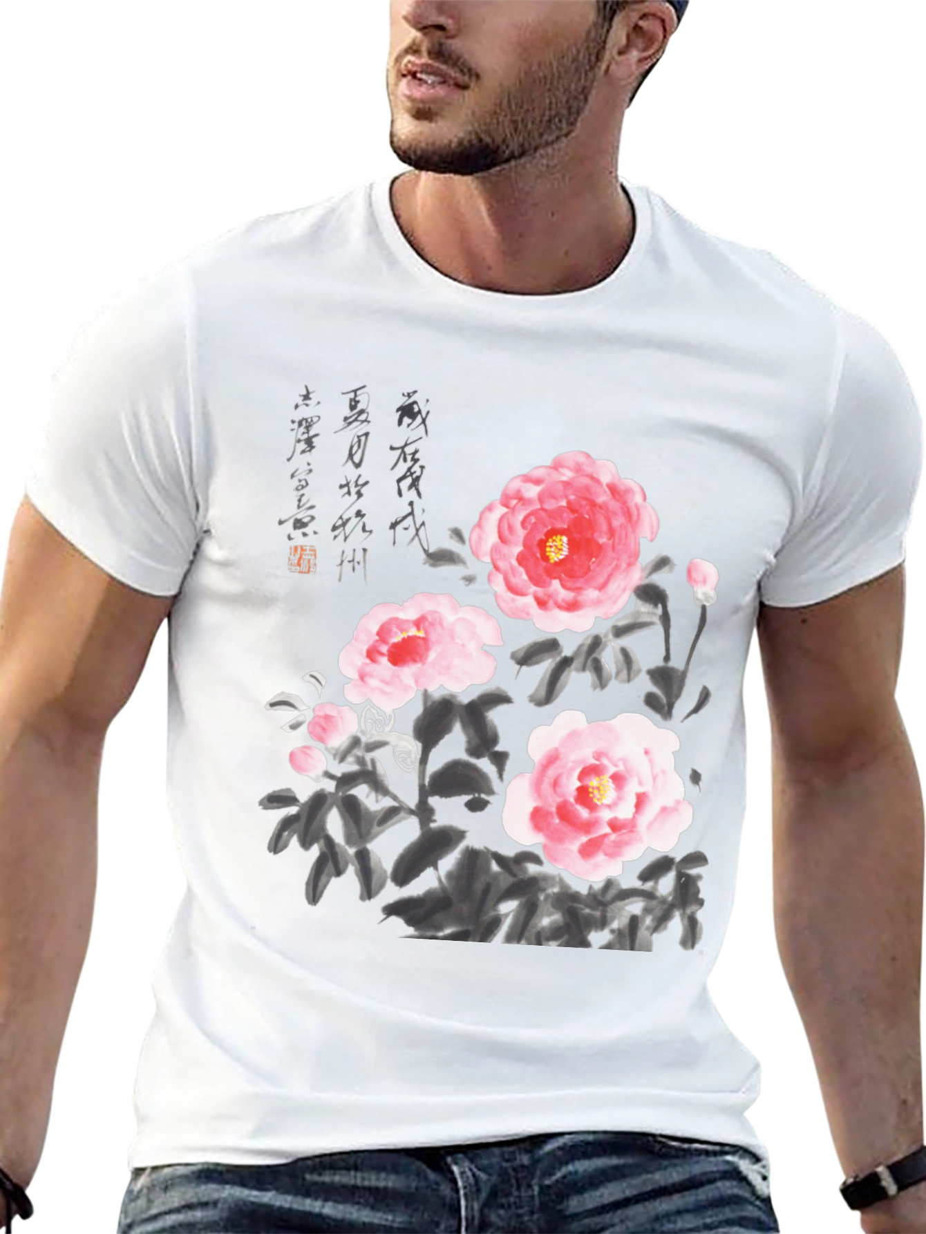Floral Ink Painting T-Shirt - Unique Artistic Design - 13